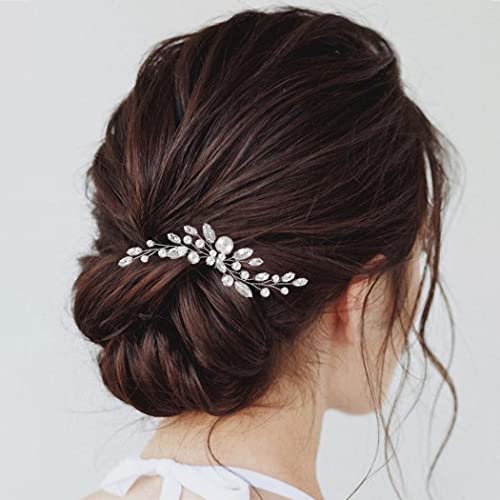 Pearl Bridal Hair Pins - Silver Rhinestone Crystal Headpiece for Wedding & Parties