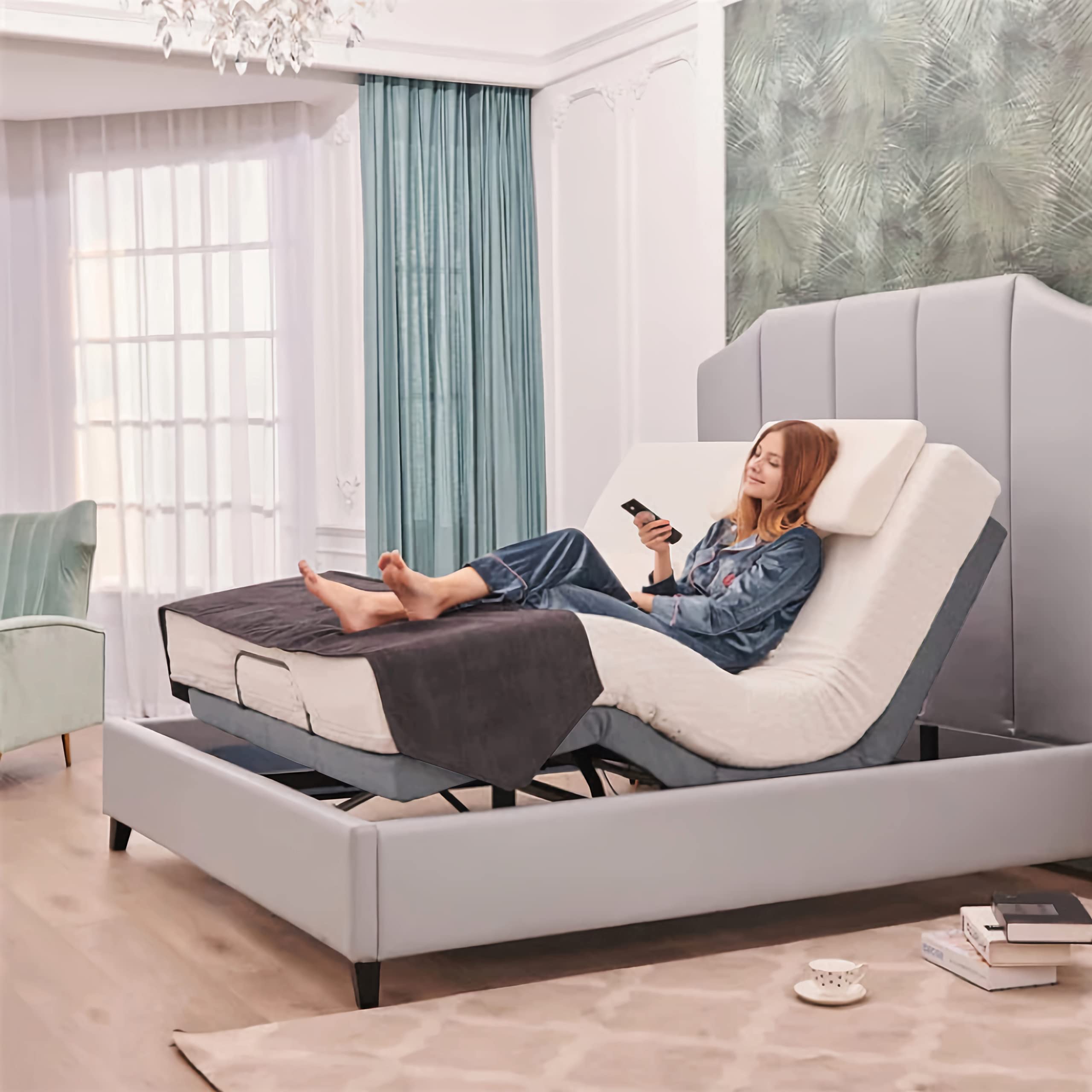 Twin XL Adjustable Bed Base with Dual Massage, USB Ports & Zero Gravity - Anti-Snore, Memory Positions, Under Bed Lighting & Wireless Remote - Perfect for Back Pain Relief, Reading & Relaxation in Bedroom