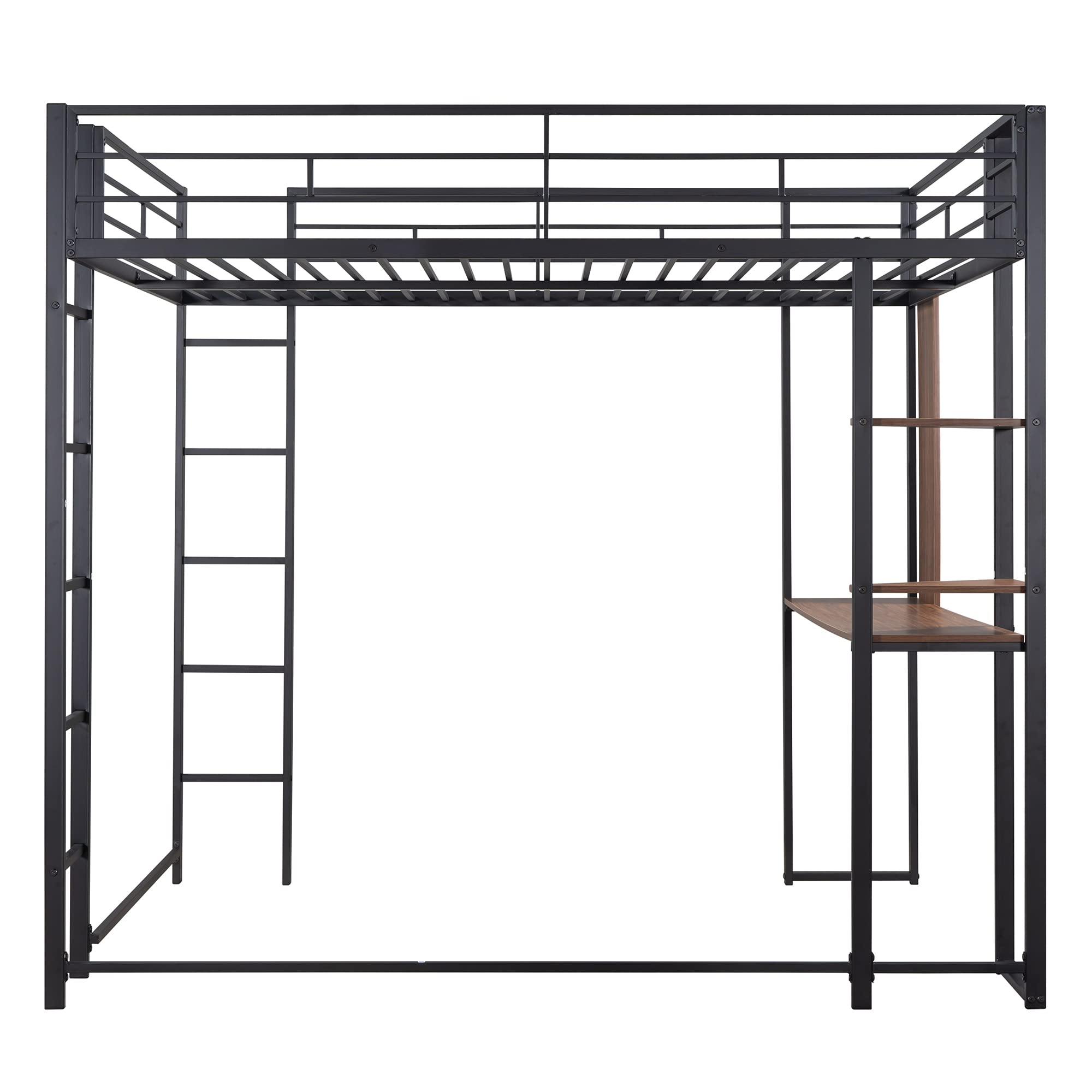 Harper & Bright Designs Full Size Loft Bed with Built-in Desk & 2 Storage Shelves - Sturdy Metal Frame for Teens & Adults - No Box Spring Required (Black) - Perfect for Small Bedrooms, Dorms & Studio Apartments