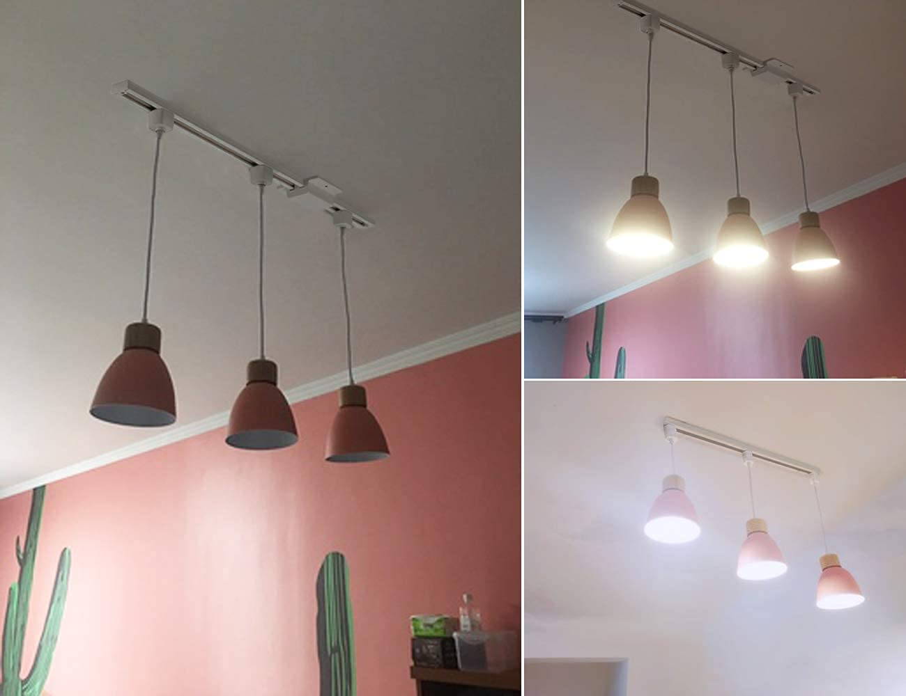 Kiven 3-Lights J-Type Dimmable Track Lighting Fixture with Macaron Aluminum Shade - 24 Inch Pink | Modern Pendant Light for Kitchen, Dining Room & Retail Stores