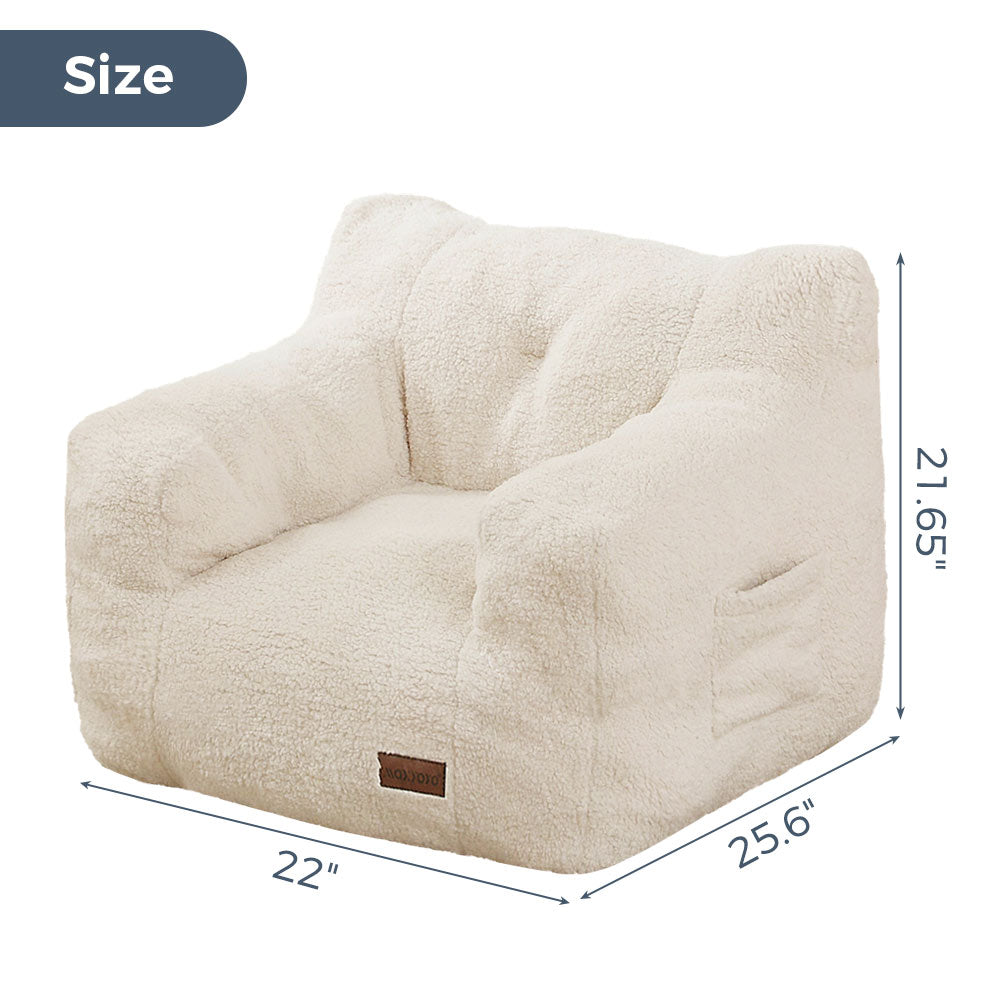 MAXYOYO Kids Sherpa Bean Bag Chair - Soft Teddy Lazy Sofa for Boys and Girls, Cozy Beige Lounge Chair for Bedroom, Playroom & Reading Nook