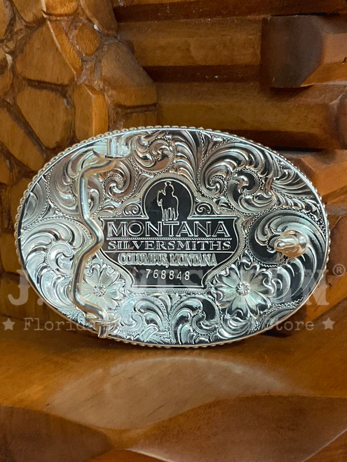 Montana Silversmiths 1340 767M Longhorn Gold Rope Trimmed Engraved Buckle - Western Silver Belt Buckle for Cowboy Boots & Jeans - Perfect for Rodeo, Country Music Festivals & Western Fashion