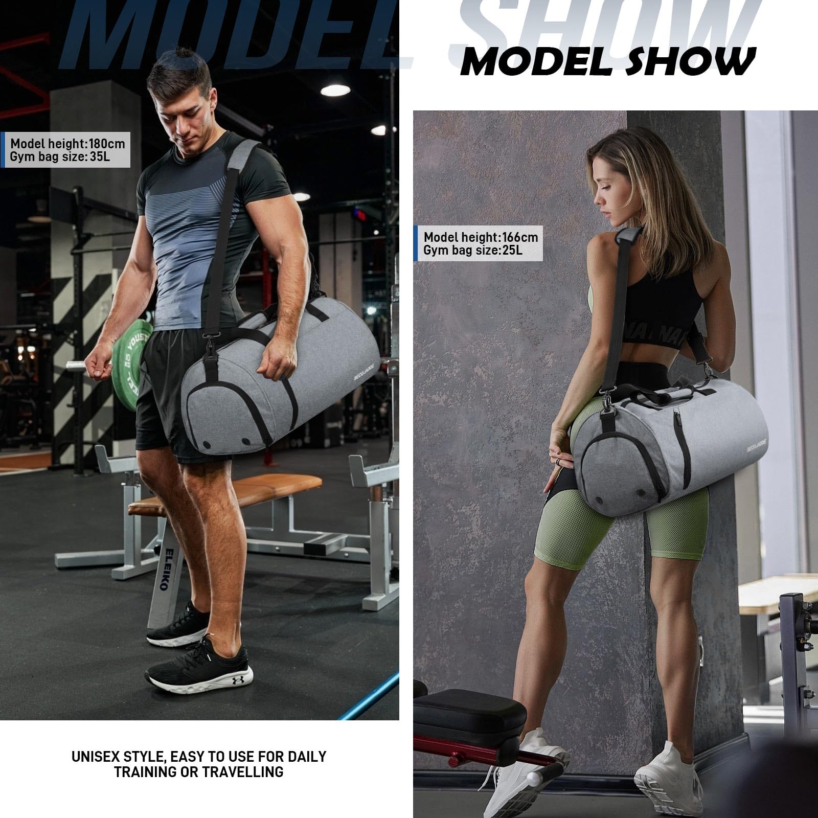 **Men's & Women's 25L Gym Bag with Shoe & Wet Compartment - Durable Sports Duffle Bag for Travel, Swimming, Fitness & Workout - Adjustable Shoulder Strap - Light Grey - Perfect for Gym, Travel & Sports Enthusiasts**
