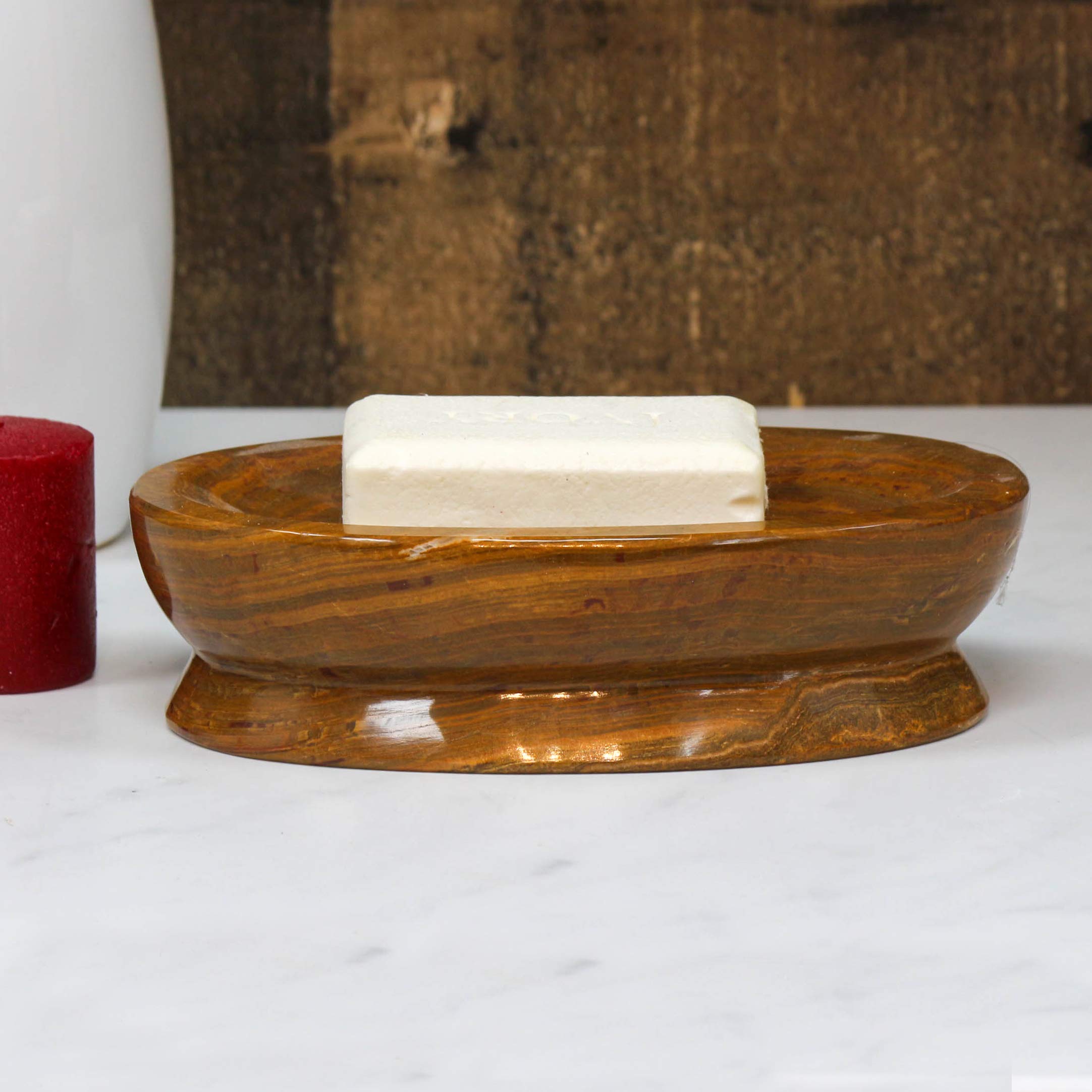 Bello Treasure Polished Marble Amber Soap Dish - Elegant Bathroom & Kitchen Soap Holder, Spa Decor, Restroom Essentials - Perfect for Luxury Home, Hotel, and Spa Settings