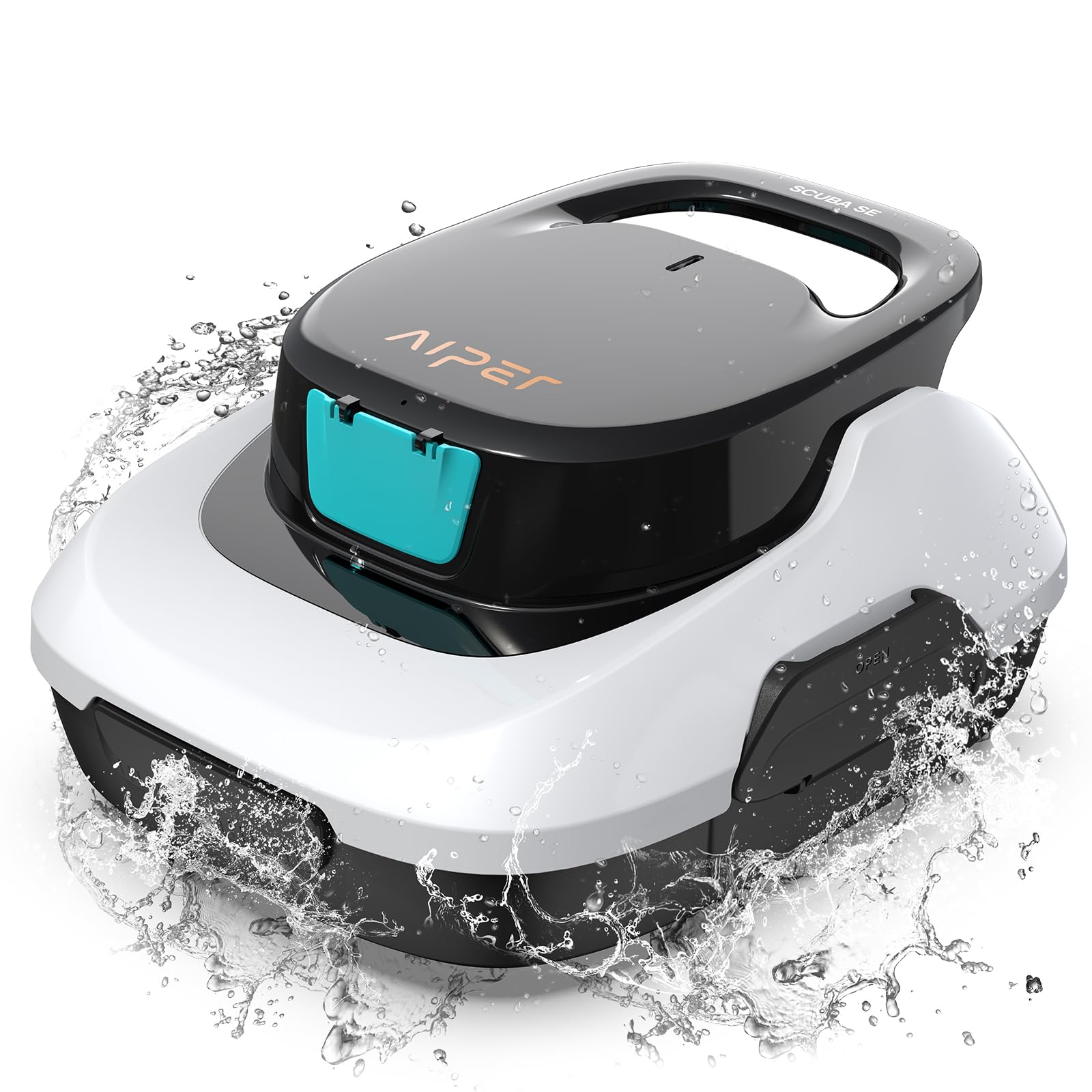 (2024 Upgrade) AIPER Scuba SE Cordless Robotic Pool Cleaner - 90 Min Runtime, Self-Parking, Dual Suction Ports for Above Ground Pools up to 33ft (Dark White) | Automatic Pool Vacuum for Inground & Above Ground Swimming Pools, Ideal for Weekly Cleaning & Maintenance