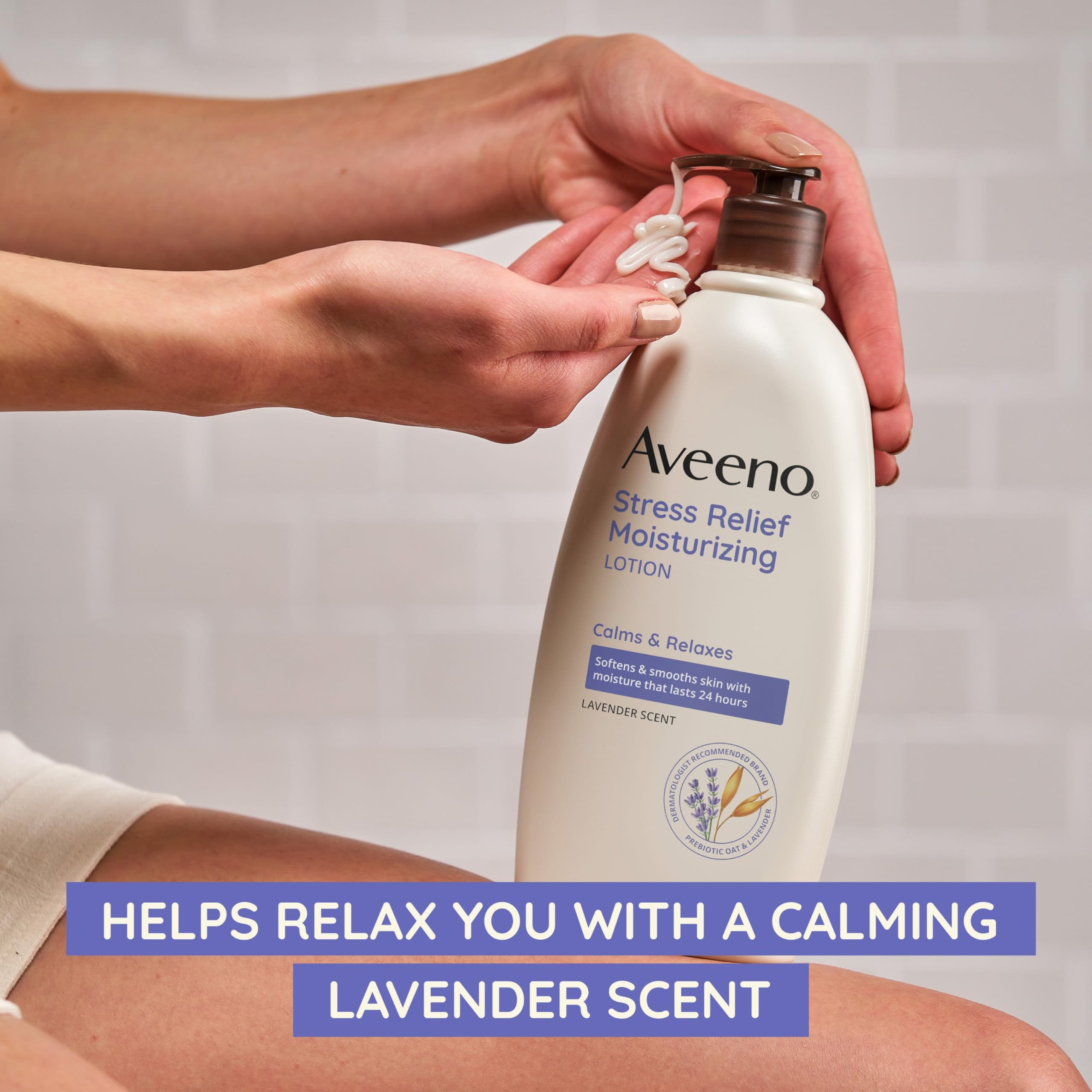 Aveeno Stress Relief Moisturizing Body Lotion with Lavender & Prebiotic Oat - Calming Dry Skin Care, Non-Greasy Formula, Travel Size 2.5 fl oz (12 Pack) - Perfect for Relaxation, Bedtime Routine & Airplane Travel