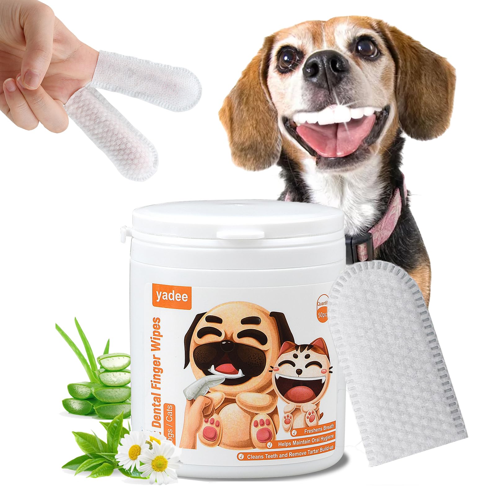 50Pcs Biodegradable Dog Teeth Cleaning Finger Wipes - Natural Dental Care for Cats & Dogs | Freshen Breath, Reduce Plaque & Prevent Tartar | Perfect for Daily Oral Hygiene & Travel Pet Care