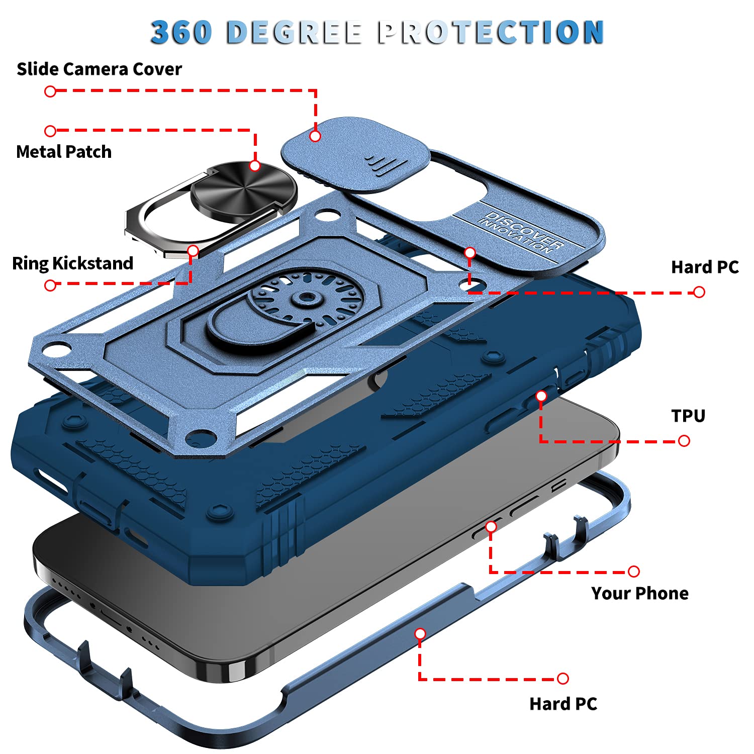 Shockproof iPhone 12/12 Pro Case (6.1 inch) - Impact Resistant Protective Cover with Slide Lens Cover - Blue | Perfect for Outdoor Activities, Travel & Daily Protection