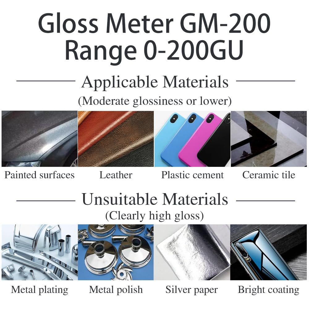 High Precision Gloss Meter GM-200 | 0-200GU Measurement Range | 60° Angle | Compatible with QC Software | Ideal for Automotive, Paint, Plastic & Metal Surface Quality Inspection