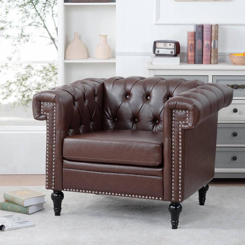 Mid-Century Modern Accent Chair - Ergonomic Upholstered Recliner Sofa for Living Room, Bedroom & Office - Comfy Single Leisure Chair with Armrests - Perfect for Reading, Relaxing and Small Space Decor