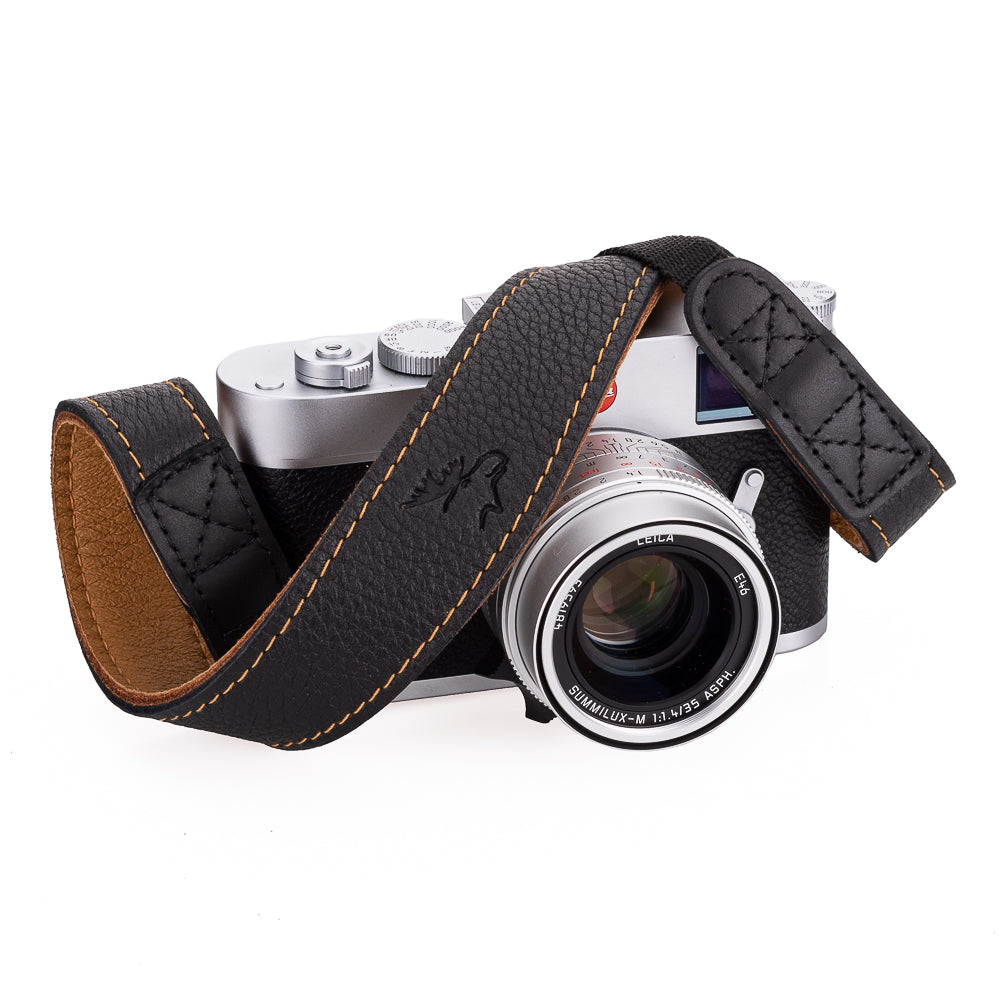 EDDYCAM 35mm Wide Elk Leather Camera Neck Strap - Black/Natural with Hand-Stitched Details - Durable & Comfortable for DSLR, Mirrorless & Film Cameras - Perfect for Travel, Hiking & Professional Photography
