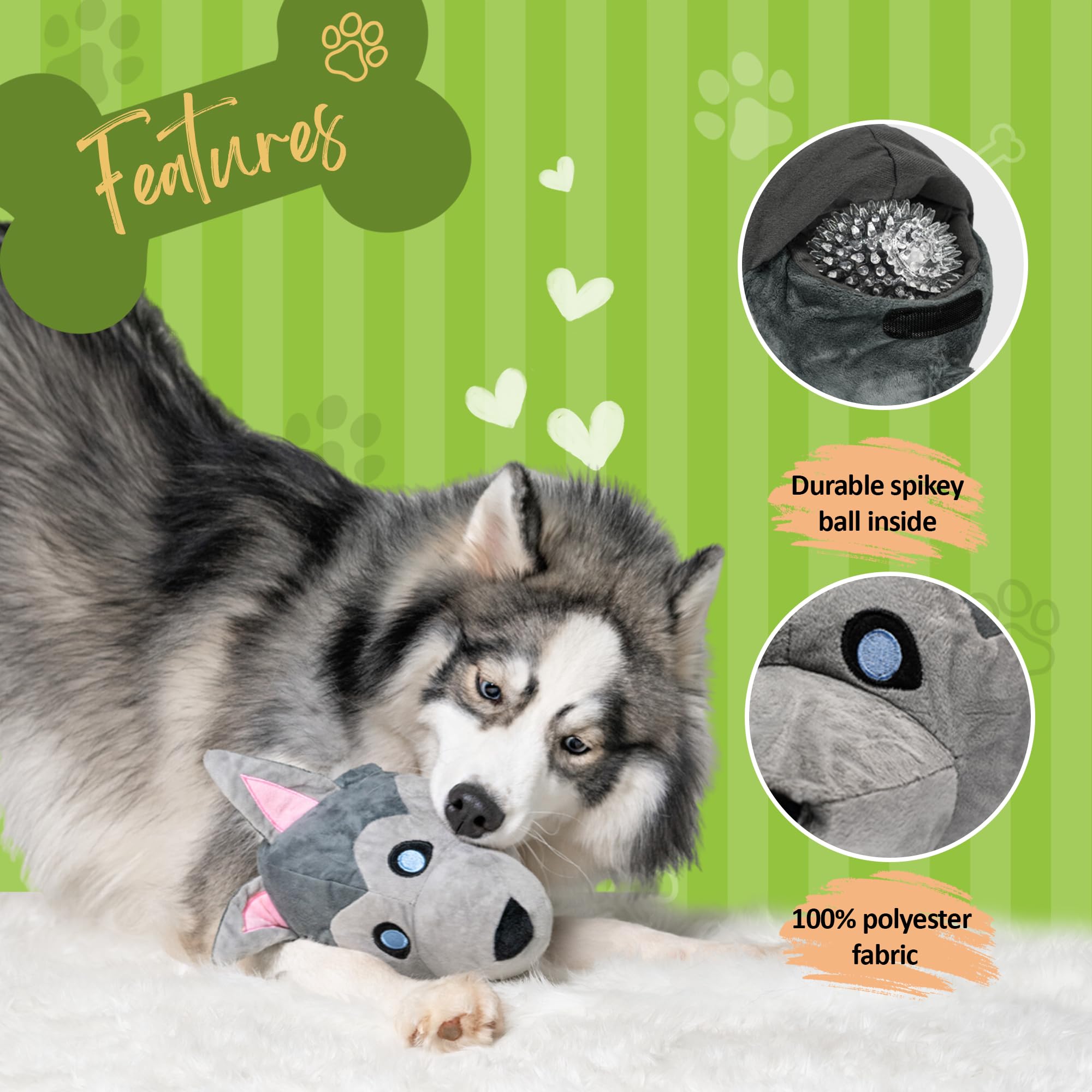 2 in 1 Interactive Dog Puzzle Toys for Low to Mild Chewers - Plush Stuffed Crinkle Squeaky Ball for Anxiety Relief, 3.5