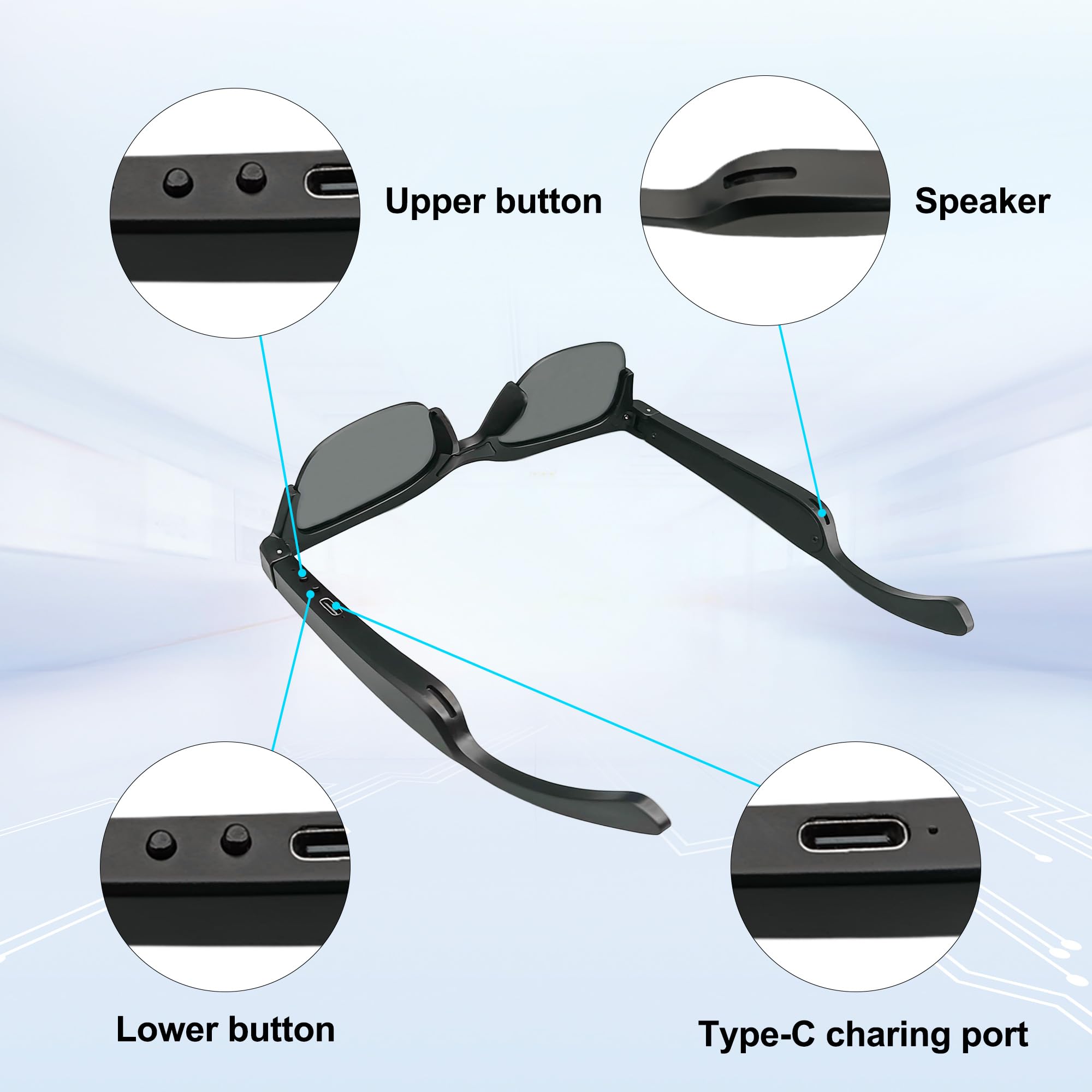Smart Bluetooth Sunglasses for Men & Women - Polarized Audio Glasses with Open Ear Sound, Built-in Mic & Speakers, Voice Control - Perfect for Running, Cycling & Outdoor Activities