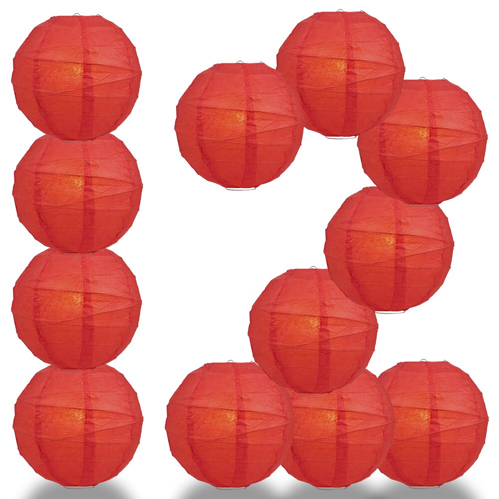12 Pack 20 Inch Red Chinese Paper Lanterns for Party Decorations - Round Free Style Ribbing Hanging Lanterns for Wedding, Festival, Home and Garden Decoration