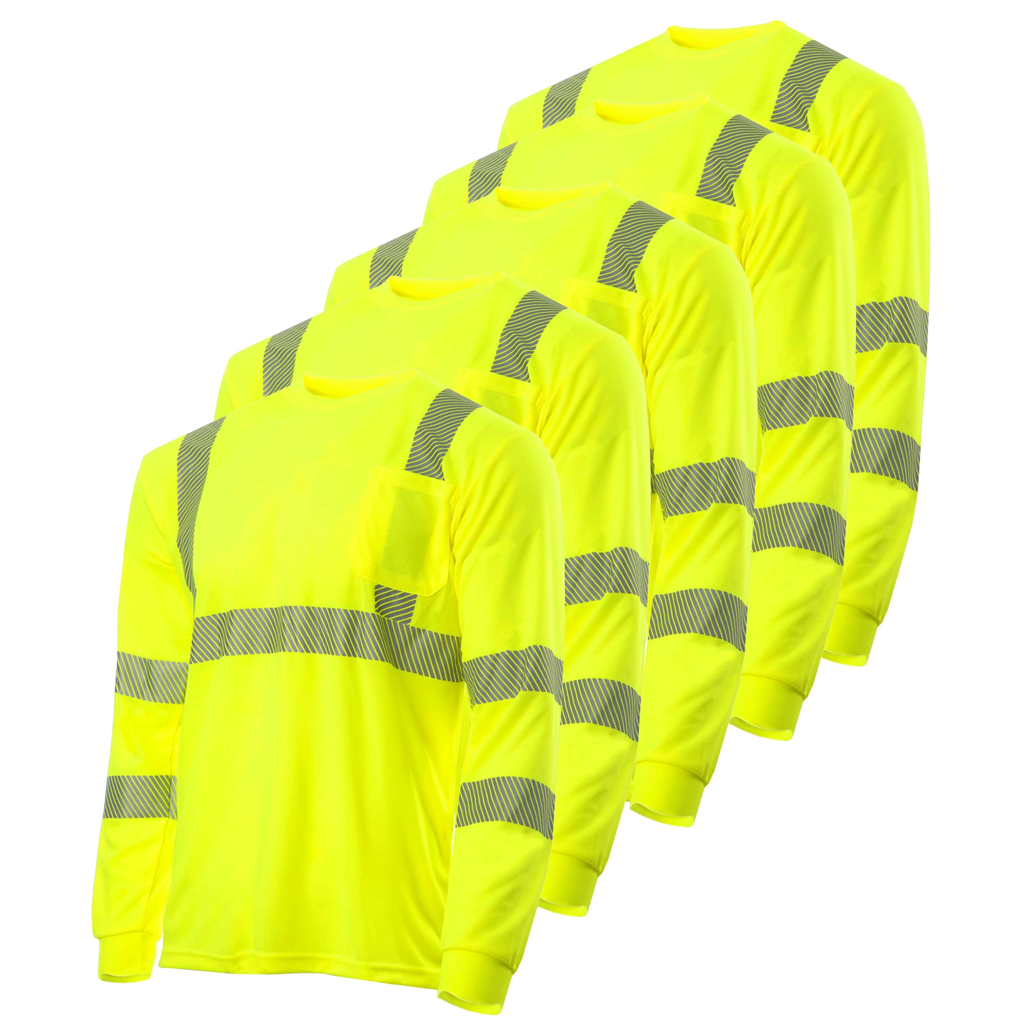 JORESTECH High Visibility Reflective Safety T-Shirt - ANSI Compliant Long Sleeve Work Shirt for Construction & Night Workers (Pack of 5) - Ideal for Road Work, Cycling & Emergency Response Teams