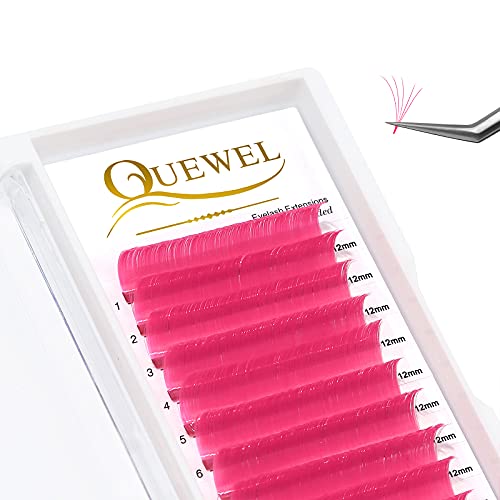 Premium Pink .07D 12mm Colored Lash Extensions - Easy Fan Volume Lashes with D Curl for Dramatic Eye Look | 2D-20D Rapid Blooming Flower Self-Fanning Mega Volume Eyelash Extensions | Perfect for Parties, Weddings & Special Occasions
