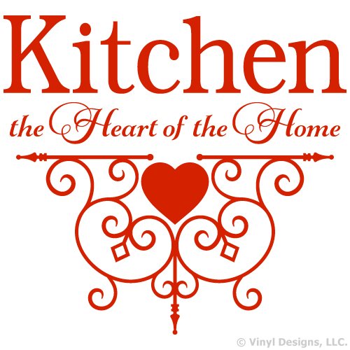Kitchen The Heart of The Home Quote Vinyl Wall Decal Sticker - Red Home Decor Art for Kitchen Wall, Living Room, Bedroom - Perfect for Housewarming Gifts & Interior Design