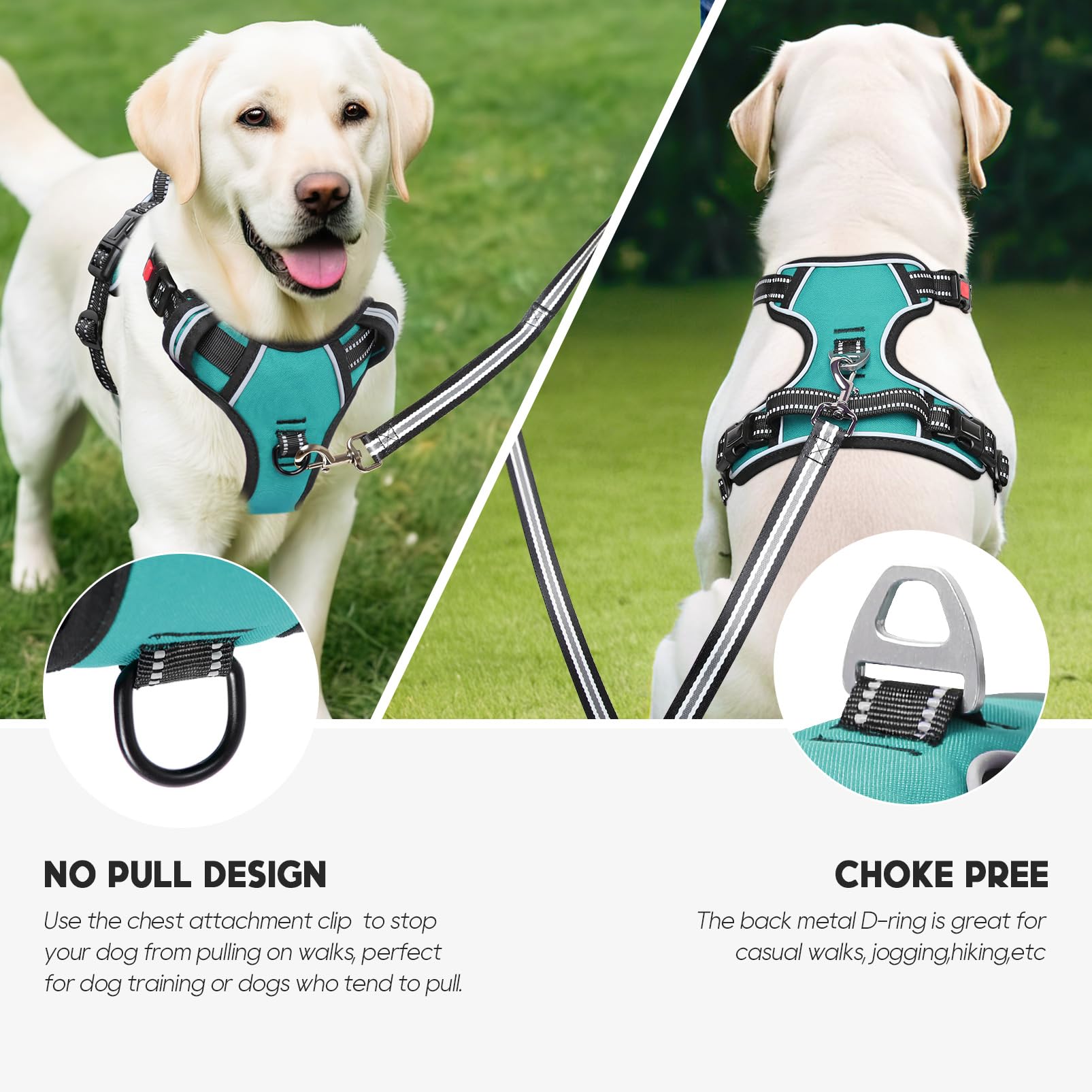 **Timos No-Pull Dog Harness with 3 Snap Buckles & 2 Leash Clips - Adjustable Soft Padded Reflective Vest for Small, Medium, Large & X-Large Dogs - No-Choke Oxford Design for Walking, Running & Outdoor Adventures**