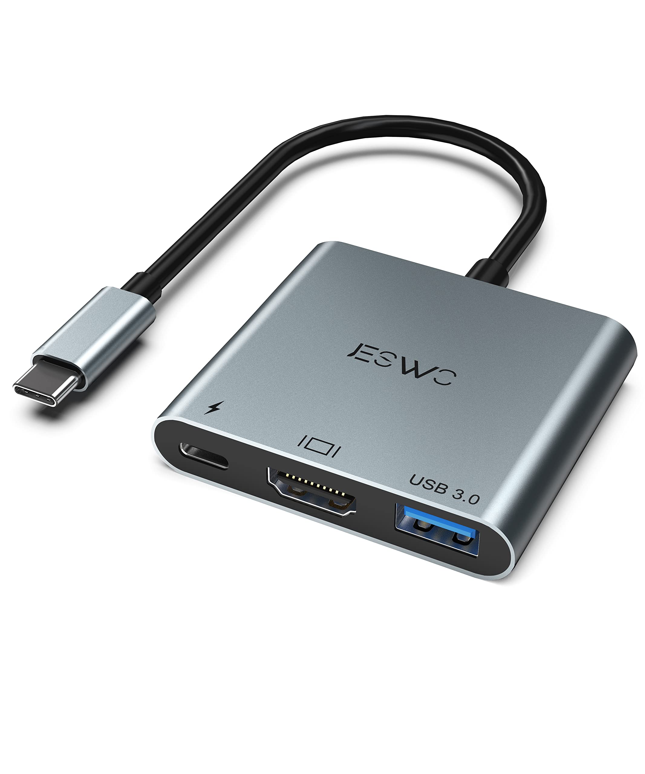 JESWO USB C to HDMI Adapter 4K - 3-in-1 USB C Hub with HDMI, USB 3.0 Port & 100W PD Charging - Compatible with MacBook Pro/Air, iMac, Mini - Perfect for Home Office, Presentations & Multi-Screen Setup