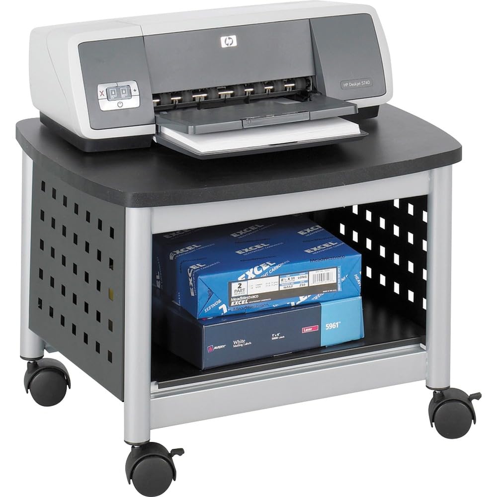 Safco® ScootTM Mobile Under Desk Printer Stand - Black (Pack of 2) | Compact Rolling Printer Cart for Home Office & Workspace Organization