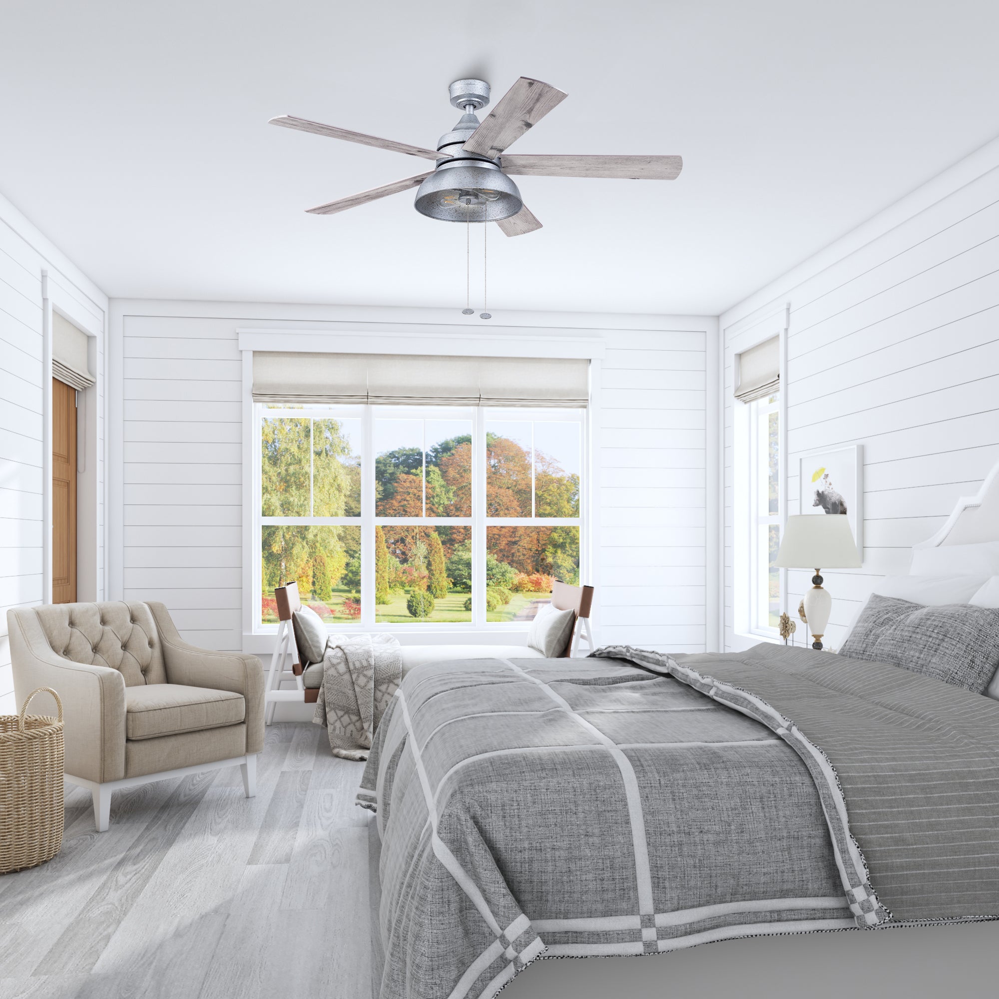 52 Inch Brightondale Galvanized Pull Chain Ceiling Fan - Indoor/Outdoor Use for Living Room, Bedroom, Patio & Covered Porch