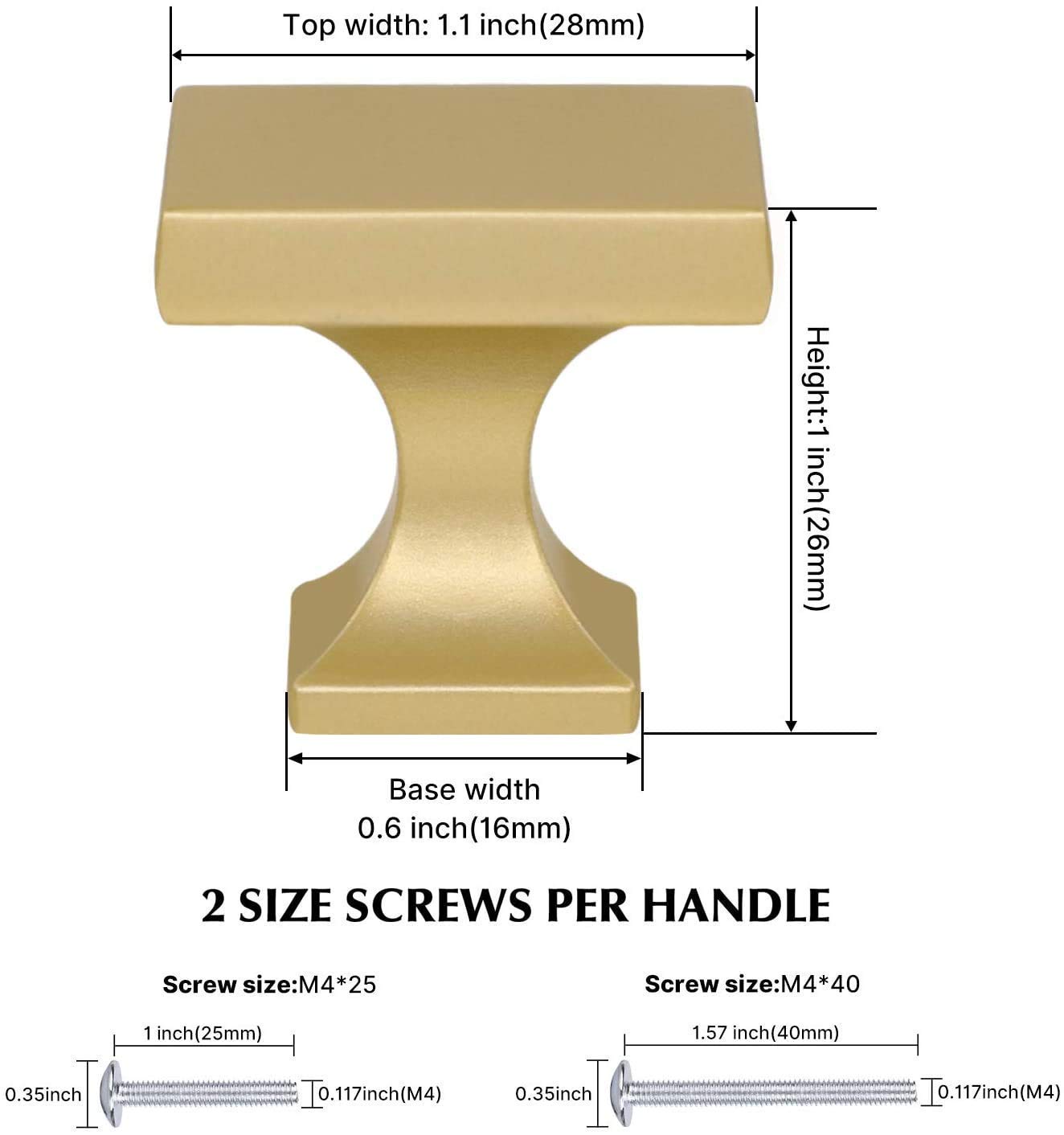 25 Pack Matte Gold Cabinet Knobs - Square Zinc Alloy Drawer Handles for Kitchen, Dresser & Furniture - Durable Hardware for Cabinets, Wardrobes & Home Decor