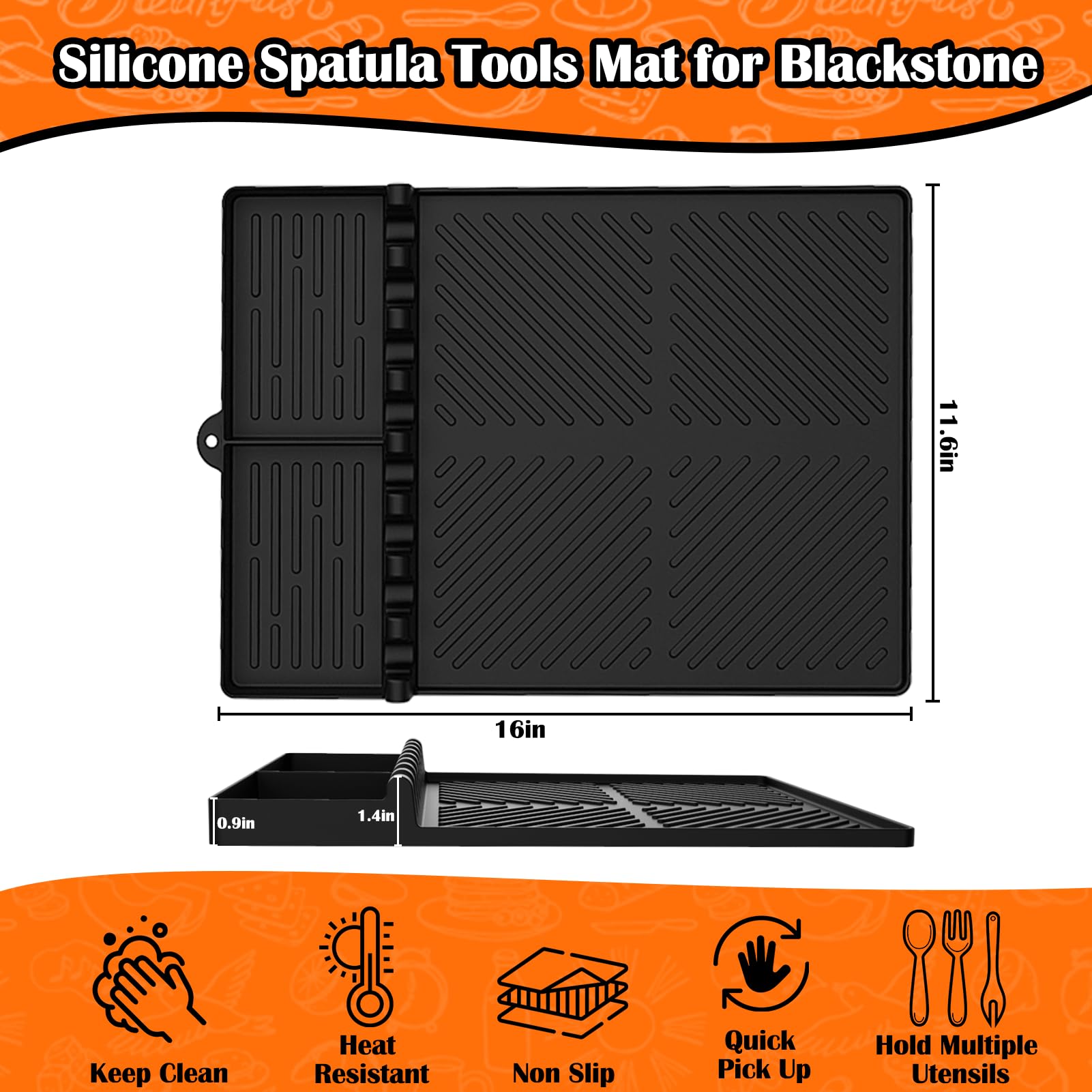 Premium Silicone Griddle Tools Mat for Blackstone Grill - Large Non-Slip BBQ Utensil Holder with Drip Tray - Heat-Resistant Cooking Mat for Kitchen Countertops - Perfect for Outdoor Grilling, Camping & Backyard BBQs