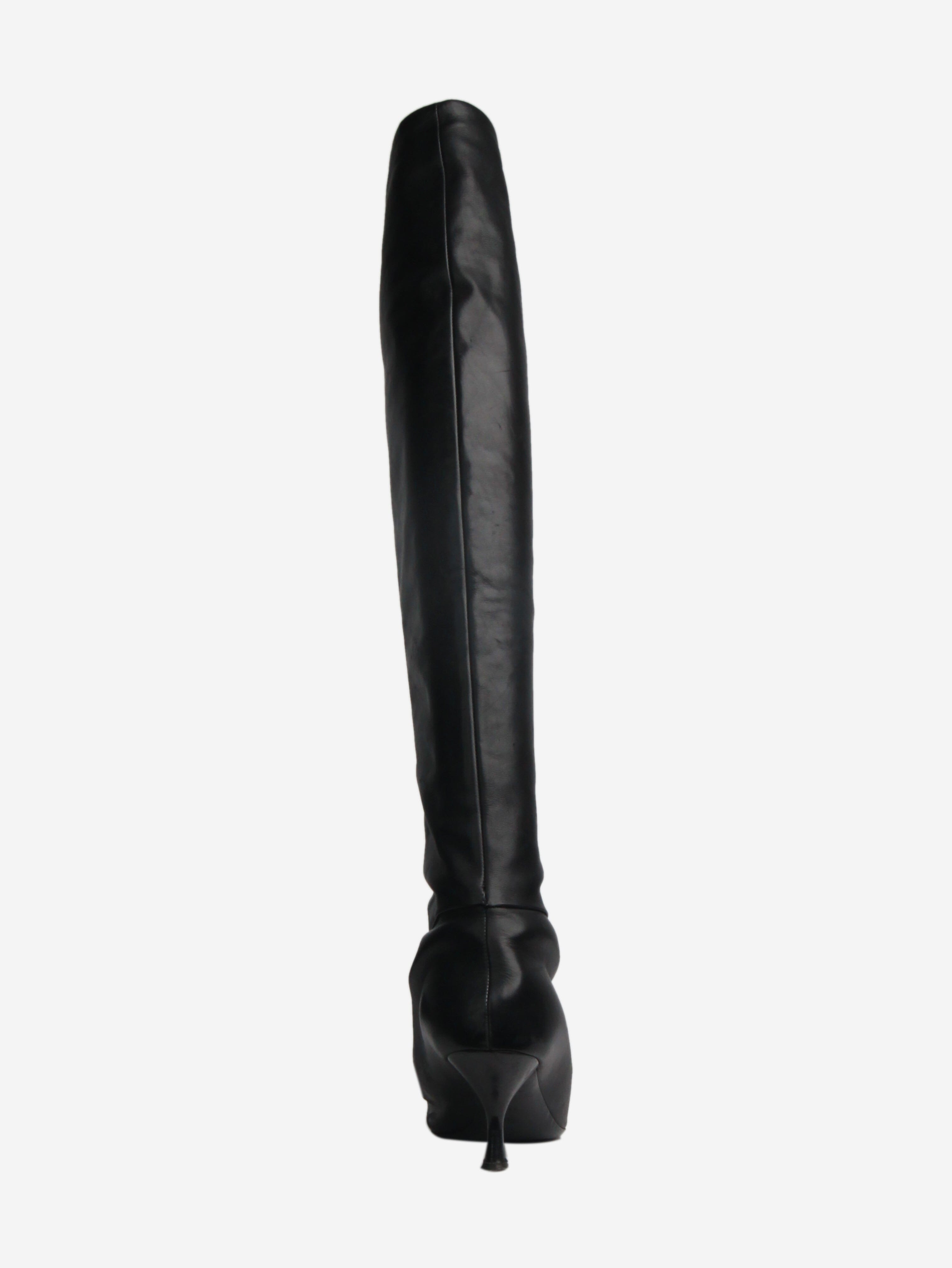 Stylish Black Leather Knee High Boots for Women - Size EU 39.5 (US 9) - Perfect for Winter Fashion, Office Wear & Night Out Outfits