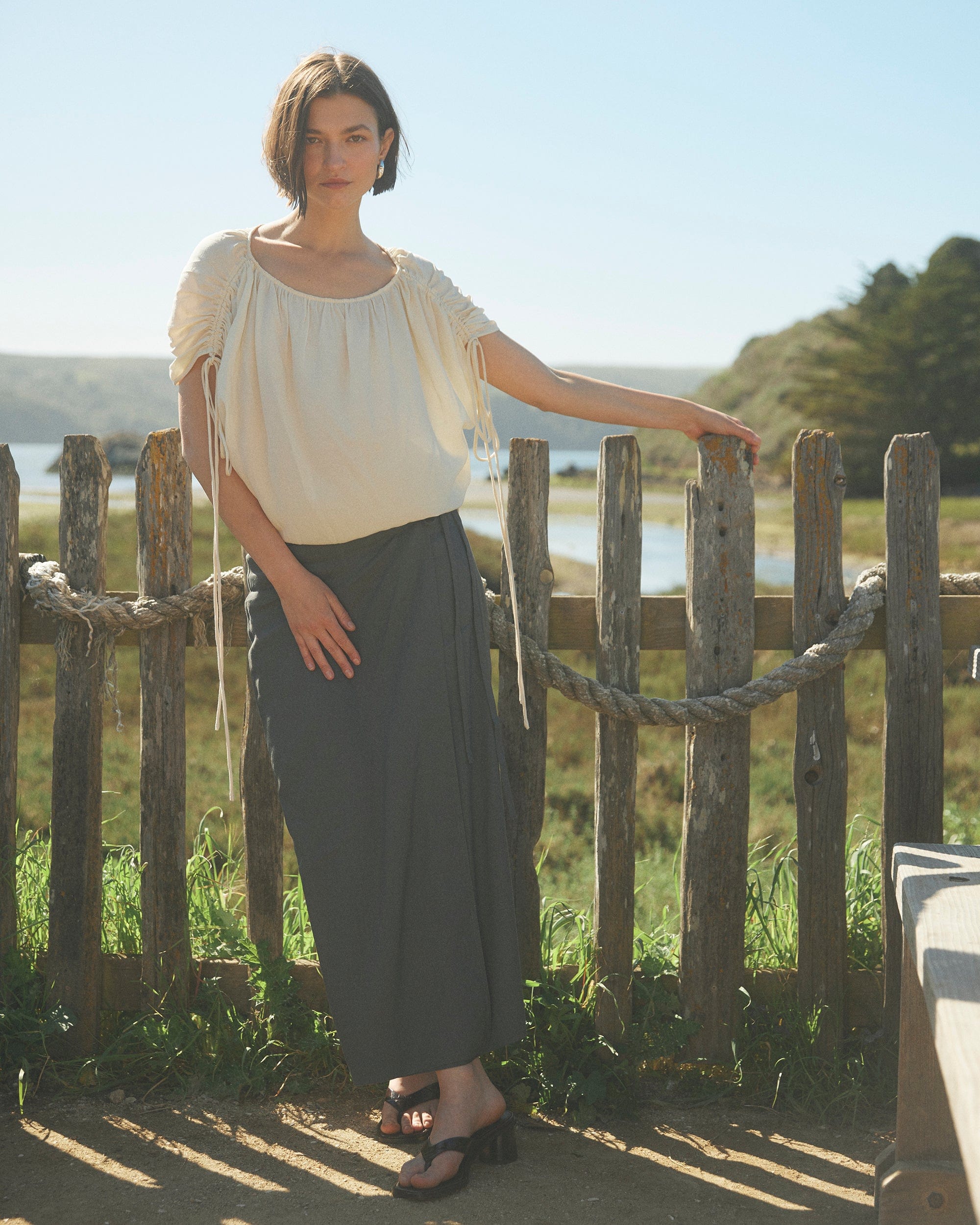 Ellie Linen Maxi Wrap Skirt for Women - Flowy Boho Summer Beach Skirt with Pockets - Perfect for Vacations, Music Festivals & Casual Outings