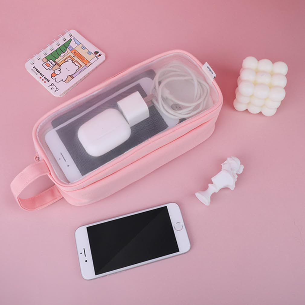 iSuperb Clear Pencil Case - Transparent Handheld Pen Organizer & Makeup Pouch for School, Office, Travel - Multifunctional Storage Bag for Adults (Pink) - Perfect for Business Trips, College Supplies & Cosmetic Organization