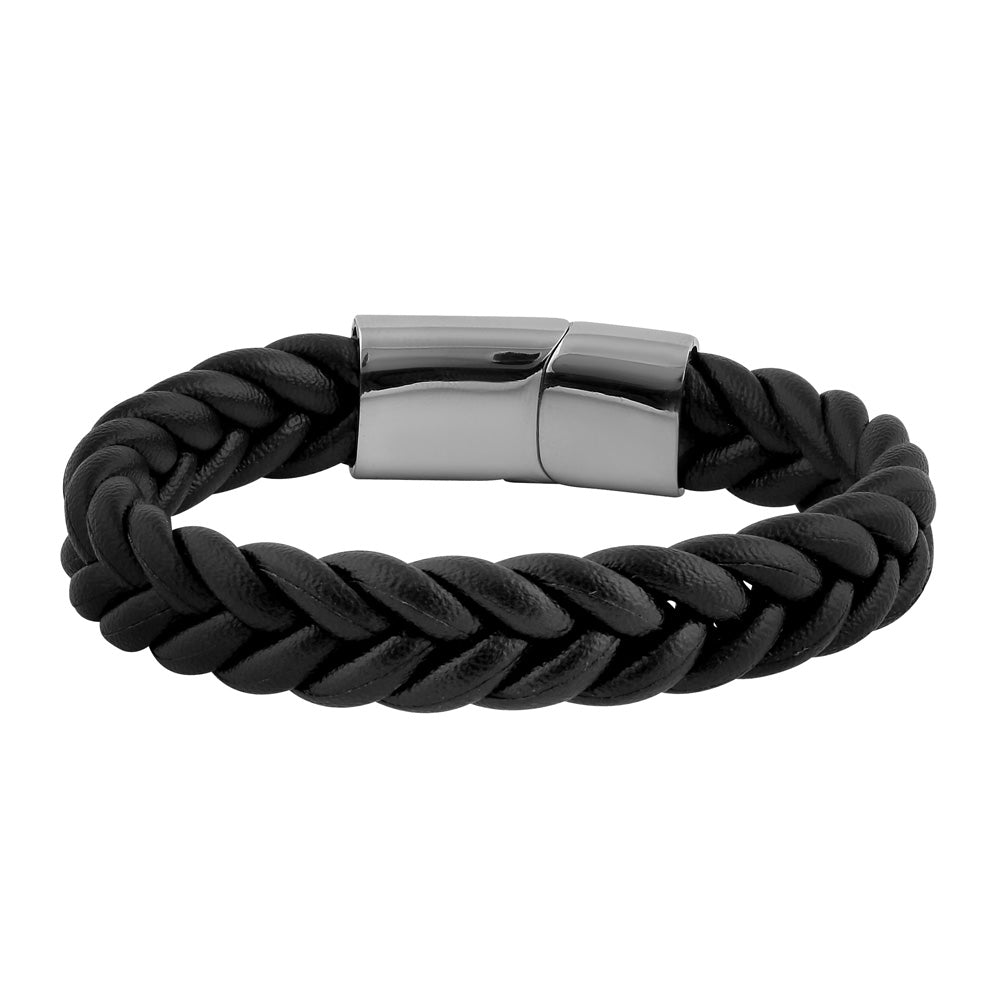 Premium Stainless Steel Black Leather Twist Bracelet for Men & Women - Stylish Unisex Fashion Jewelry for Everyday Wear, Gifts & Special Occasions