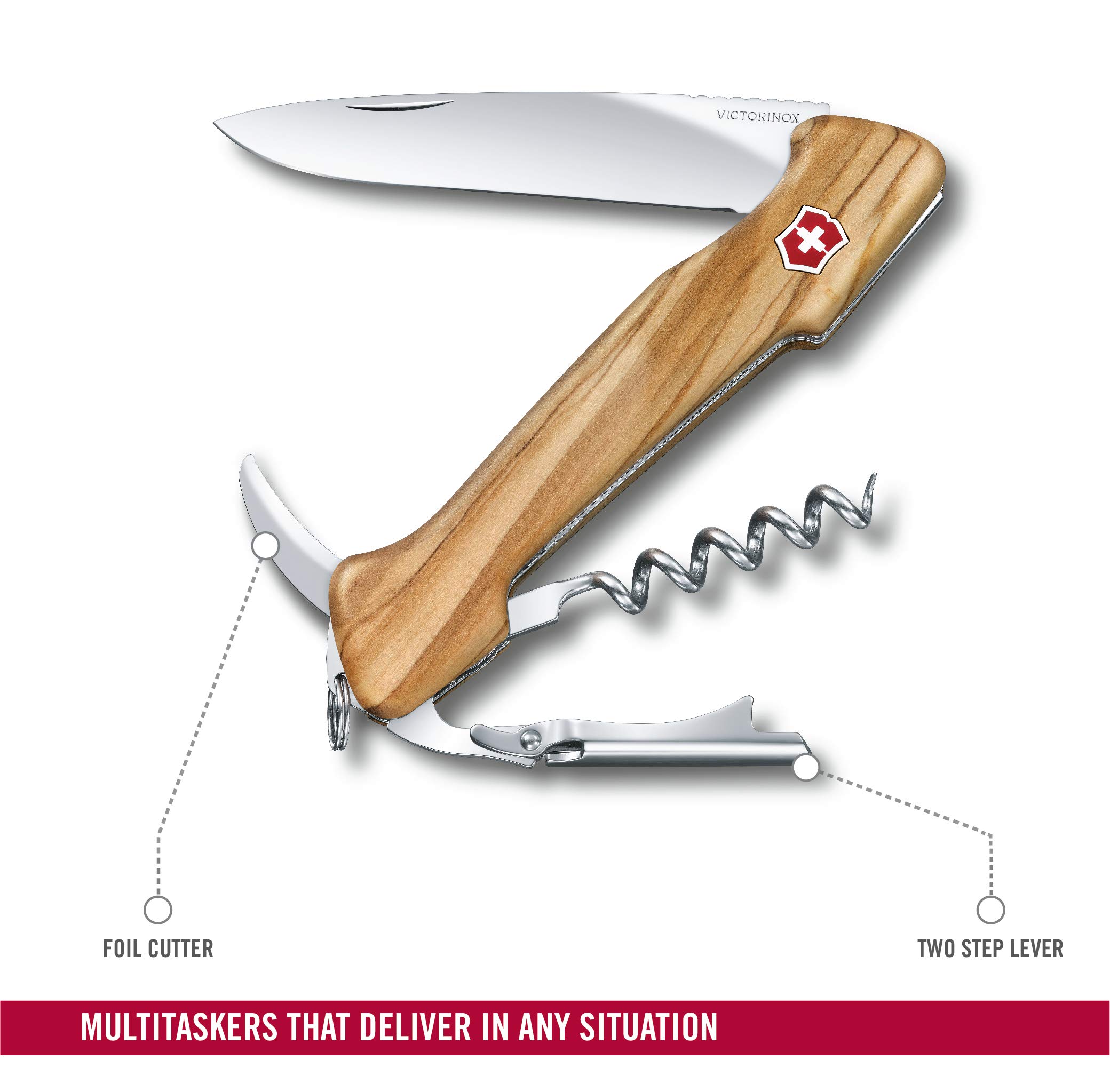 Victorinox Swiss Army Wine Master Pocket Knife - 6-in-1 Multitool with Corkscrew, Bottle Opener & Wood Handle - Perfect for Camping, Hiking & Outdoor Adventures