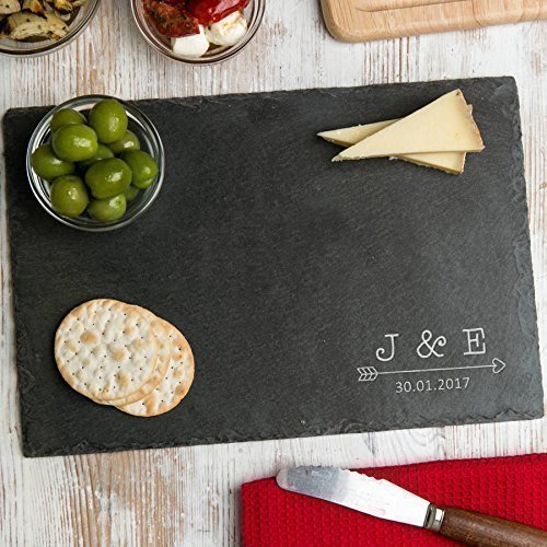 Personalized Engraved Slate Cheese Cutting Board - Custom Initial Gifts for Couples, Housewarming, Engagement - Perfect for Wine & Cheese Nights, Wedding Registry, Anniversary & Bridal Showers