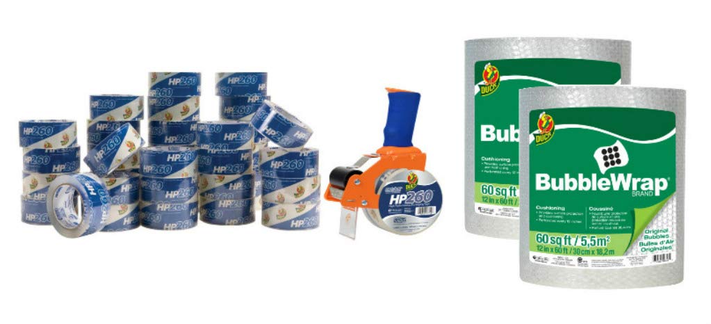 Large Mailroom Pack and Ship Bundle - Heavy Duty Packaging Tape, Tape Dispenser Gun & Bubble Wrap for Secure Shipping | Perfect for Ecommerce, Office Mailrooms & Home Moving Supplies