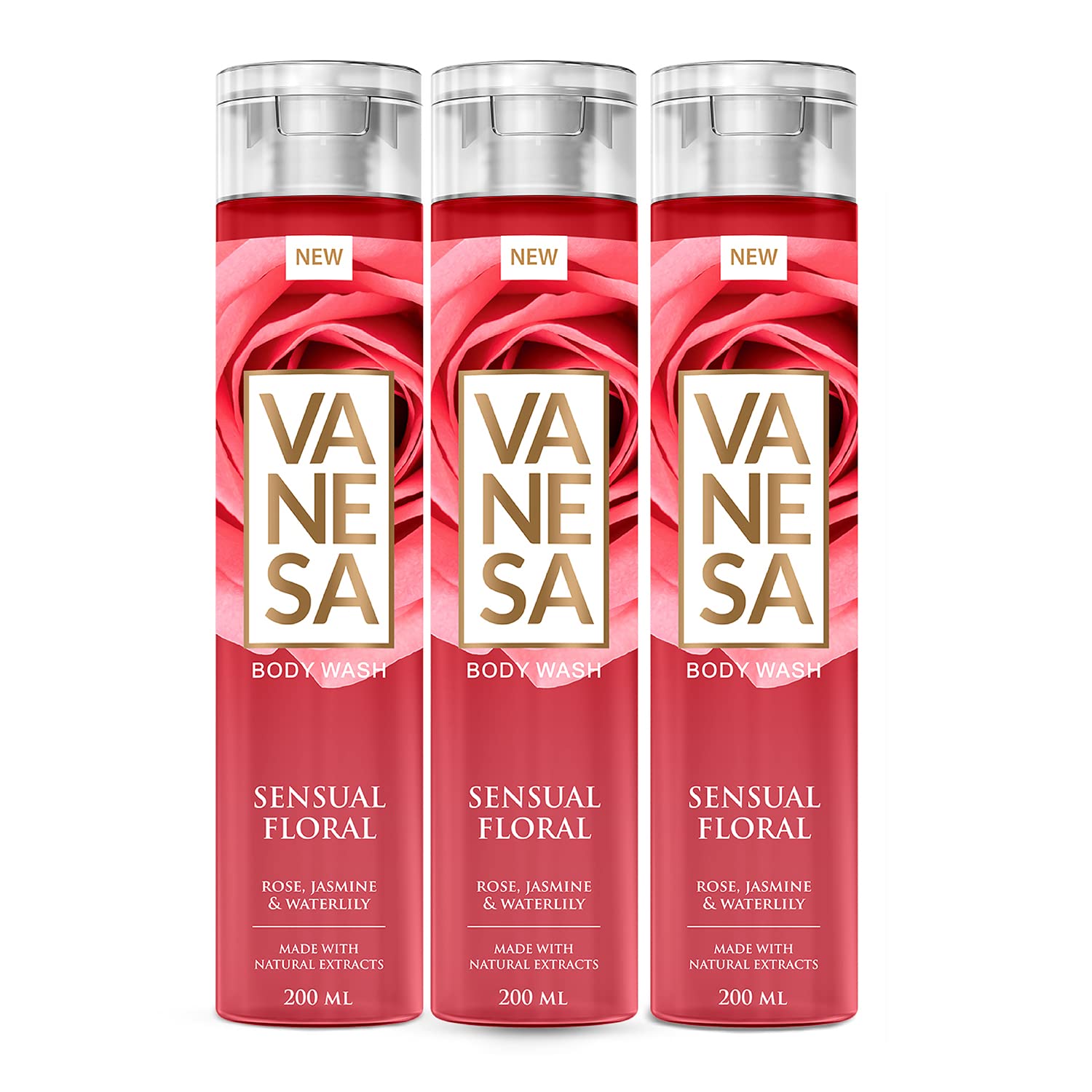 VANESA Sensual Floral Body Wash - 200ML Each (Pack of 3) | Floral Fragrance Aroma | Gentle & Refreshing Cleansing Shower Gel for Women | Perfect for Daily Use, Relaxing Bath & Spa Nights