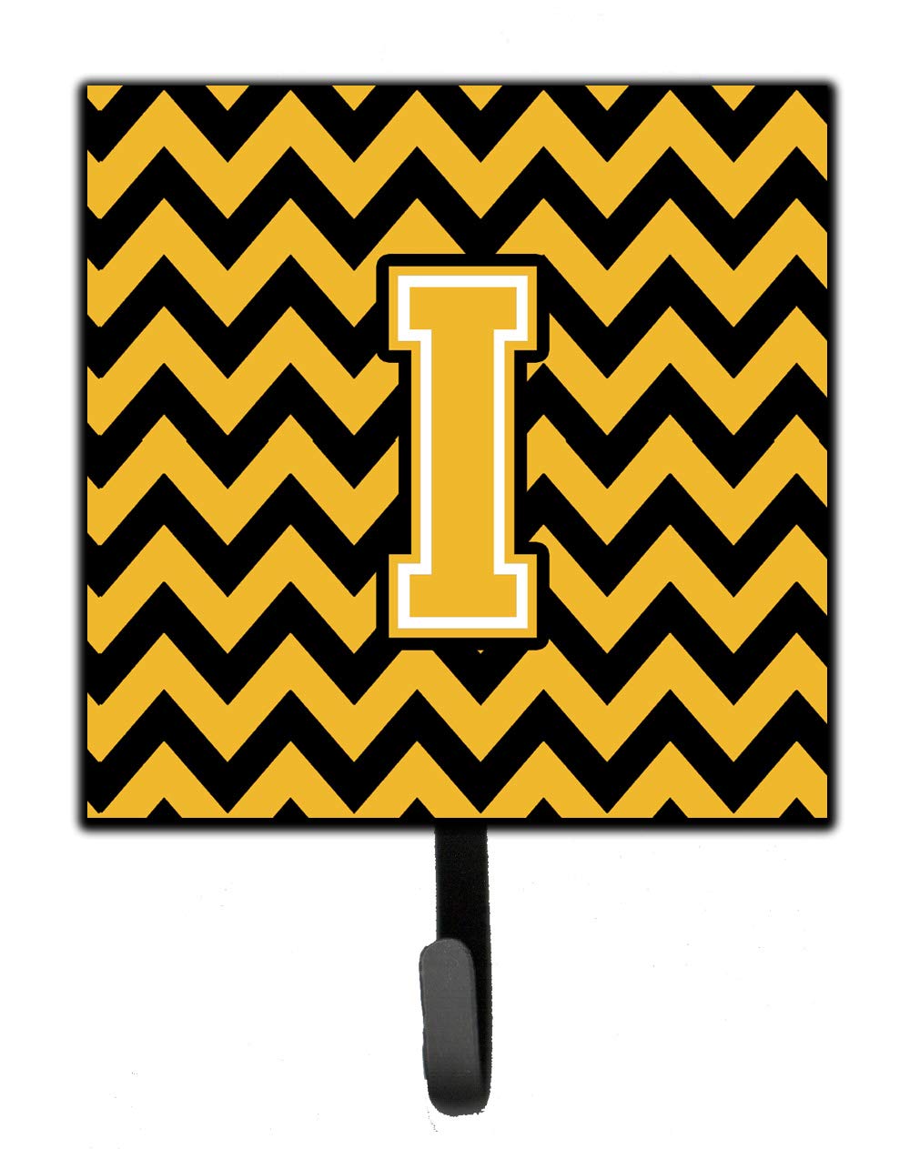Caroline's Treasures CJ1053-ISH4 Black & Gold Chevron Letter I Wall Hook - Key Holder, Coat Rack, Leash Hanger for Keys, Towels, Aprons & More - Perfect for Entryway, Mudroom & Kitchen Organization