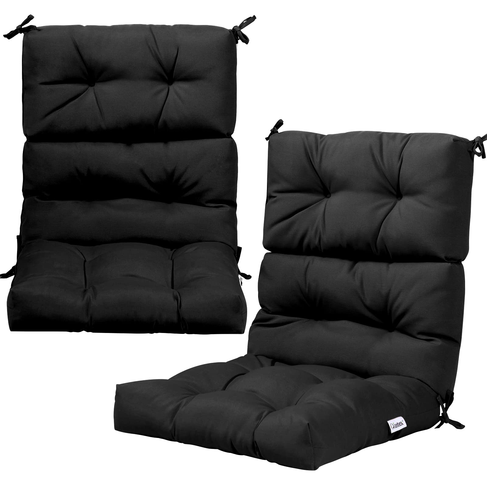 Giantex 2 Pack Tufted Outdoor Chair Cushions - 4.5 Inch Thick High Back Patio Seat Cushions with 4 Ties for Swing, Bench & Wicker Furniture - Waterproof Black Floor Cushions for Indoor/Outdoor Use - Perfect for Backyard, Deck, Poolside & Living Room Relaxation