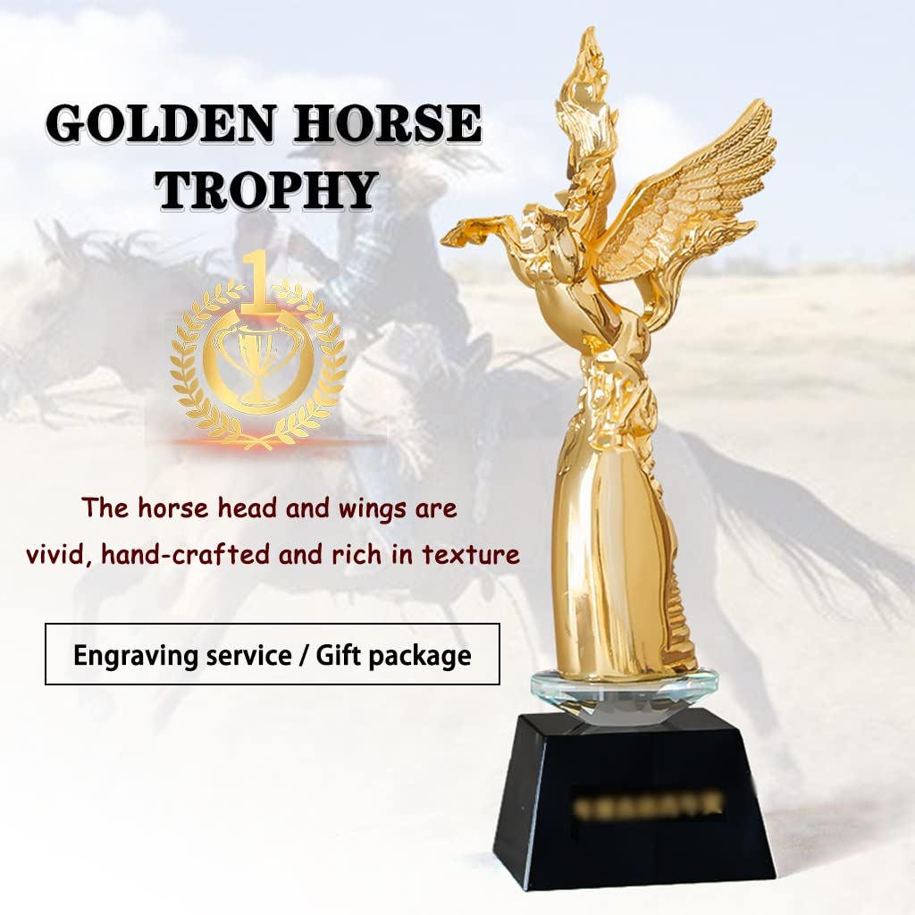 Golden Horse Resin Trophy Cup - Custom Engraved Award Trophy for Dad, Competition & Evening Ceremony Gifts | High-End Glory Trophy for Sports, Business & Academic Achievements