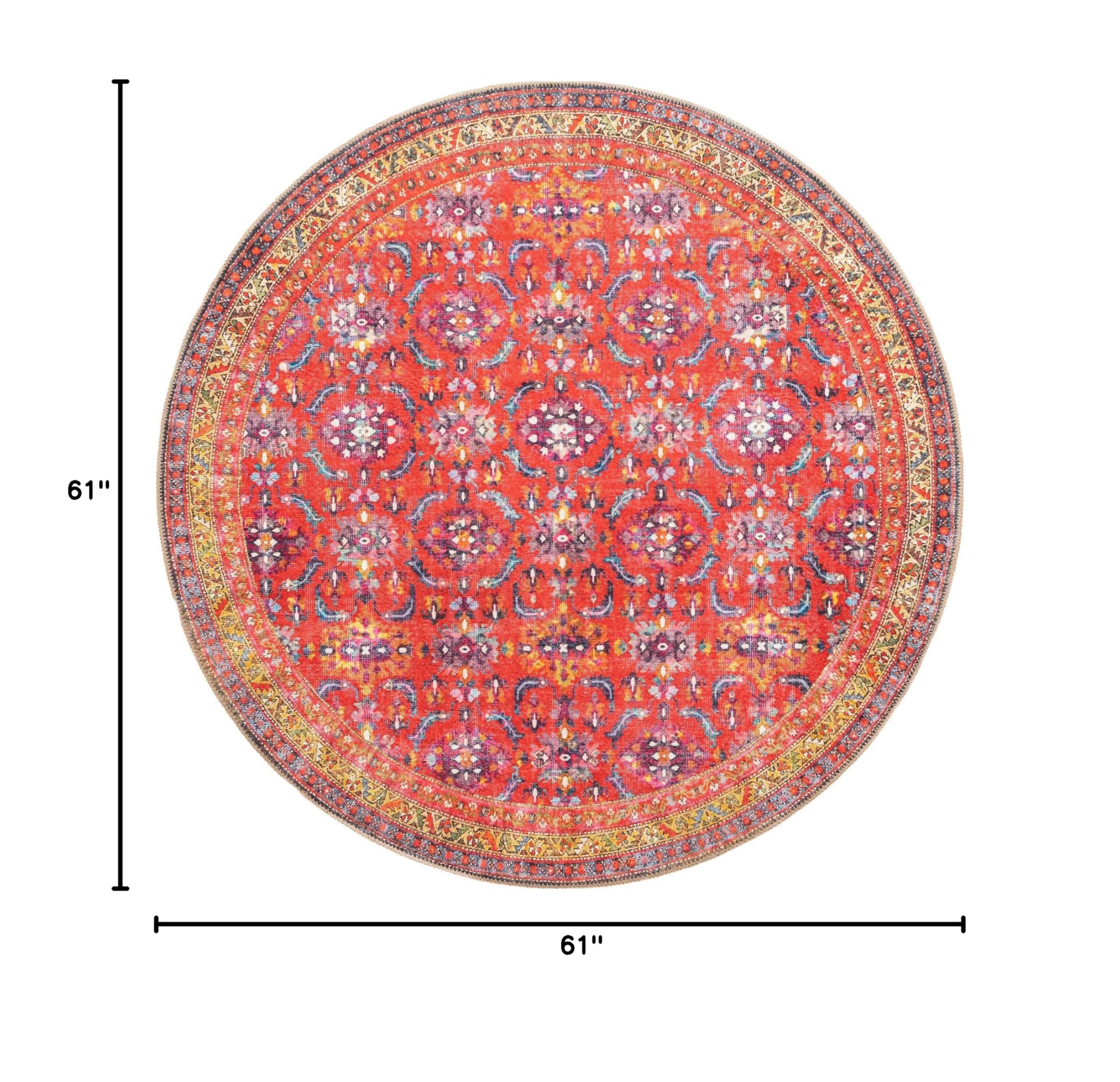 Unique Loom Revival Collection Traditional Medallion Border Red/Blue Round Area Rug 5' x 5' - Perfect for Living Room, Bedroom or Dining Room Decor