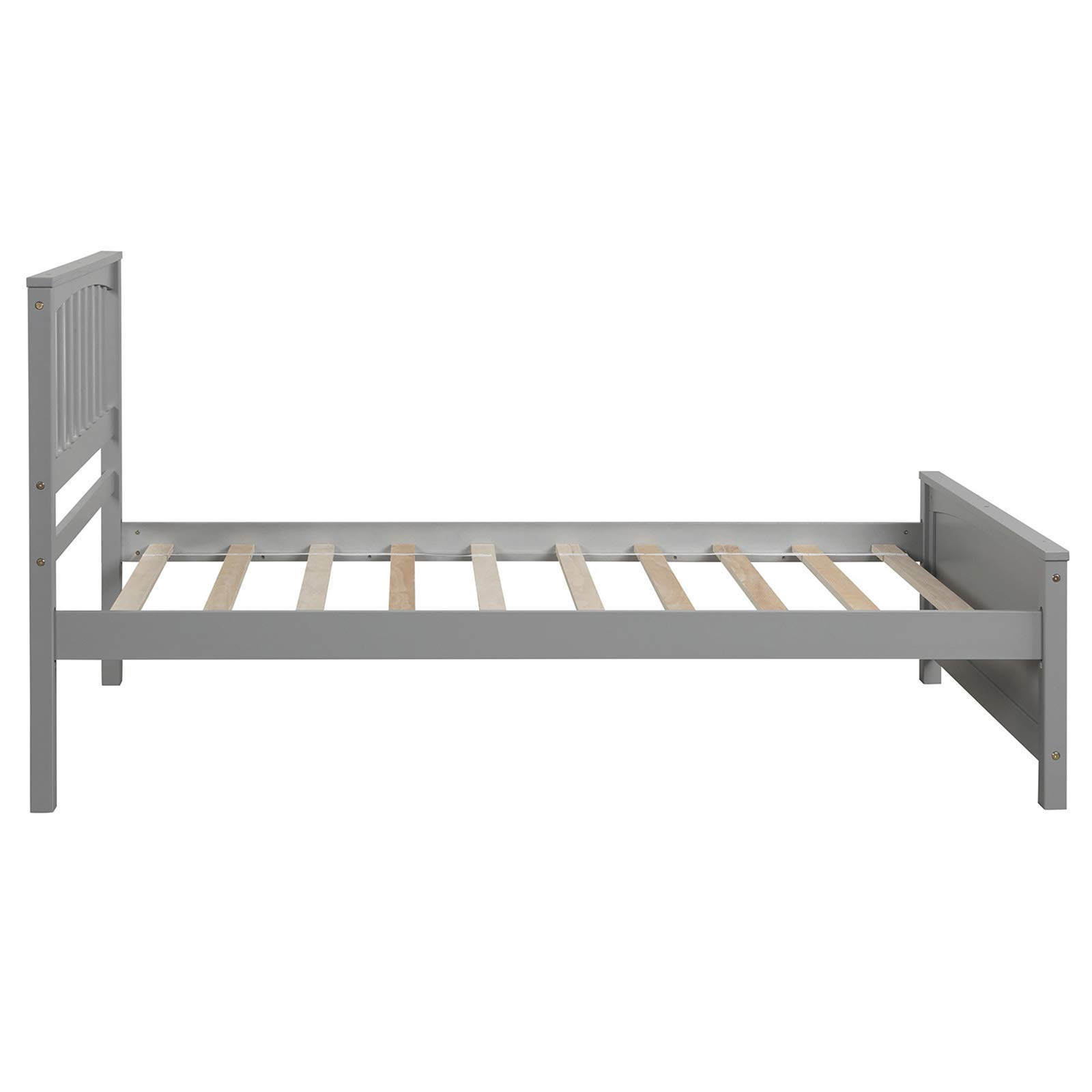 Harper & Bright Designs Twin Size Wooden Platform Bed Frame with Headboard & Wood Slats - No Box Spring Needed - Sturdy Kids Bed Frame in Grey - Perfect for Children's Bedrooms, Guest Rooms & Small Spaces