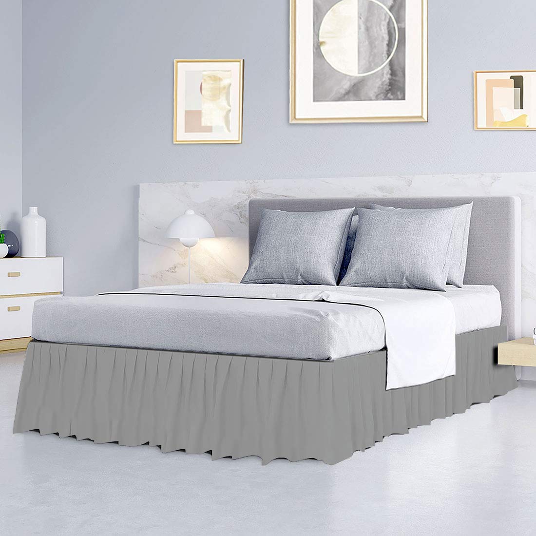 Elegant Ruffled Bed Skirt Light Grey Queen Size – 15
