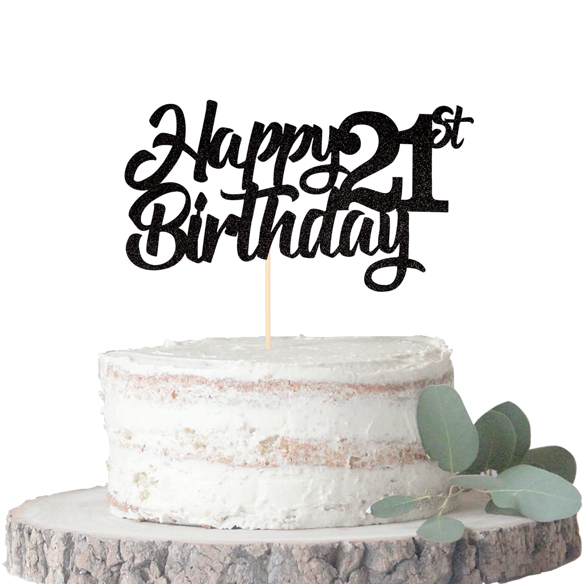 1 Pack Happy 21st Birthday Cake Topper - Glitter 21 Cake Picks, Cheers to 21 Years, Twenty One & Fabulous Cake Decorations for 21st Birthday Party Supplies (Black) - Perfect for Birthday Cakes, Cupcakes & Dessert Table Decor