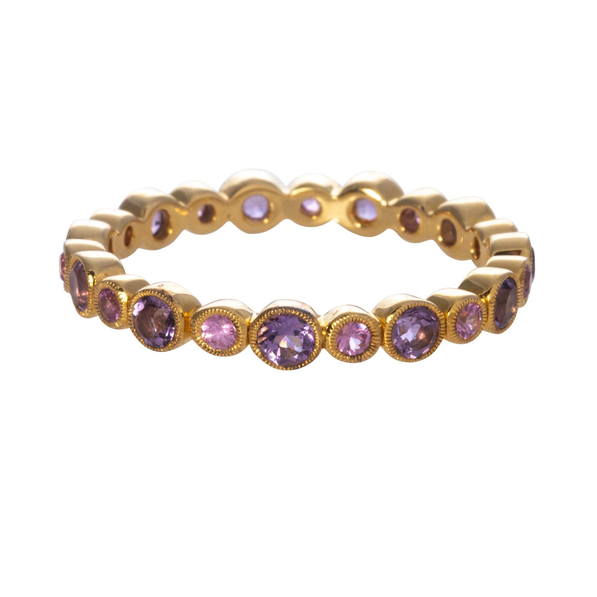 14K Yellow Gold Amethyst & Pink Sapphire Bezel Eternity Band Ring for Women - Elegant Wedding, Anniversary, or Gift Jewelry