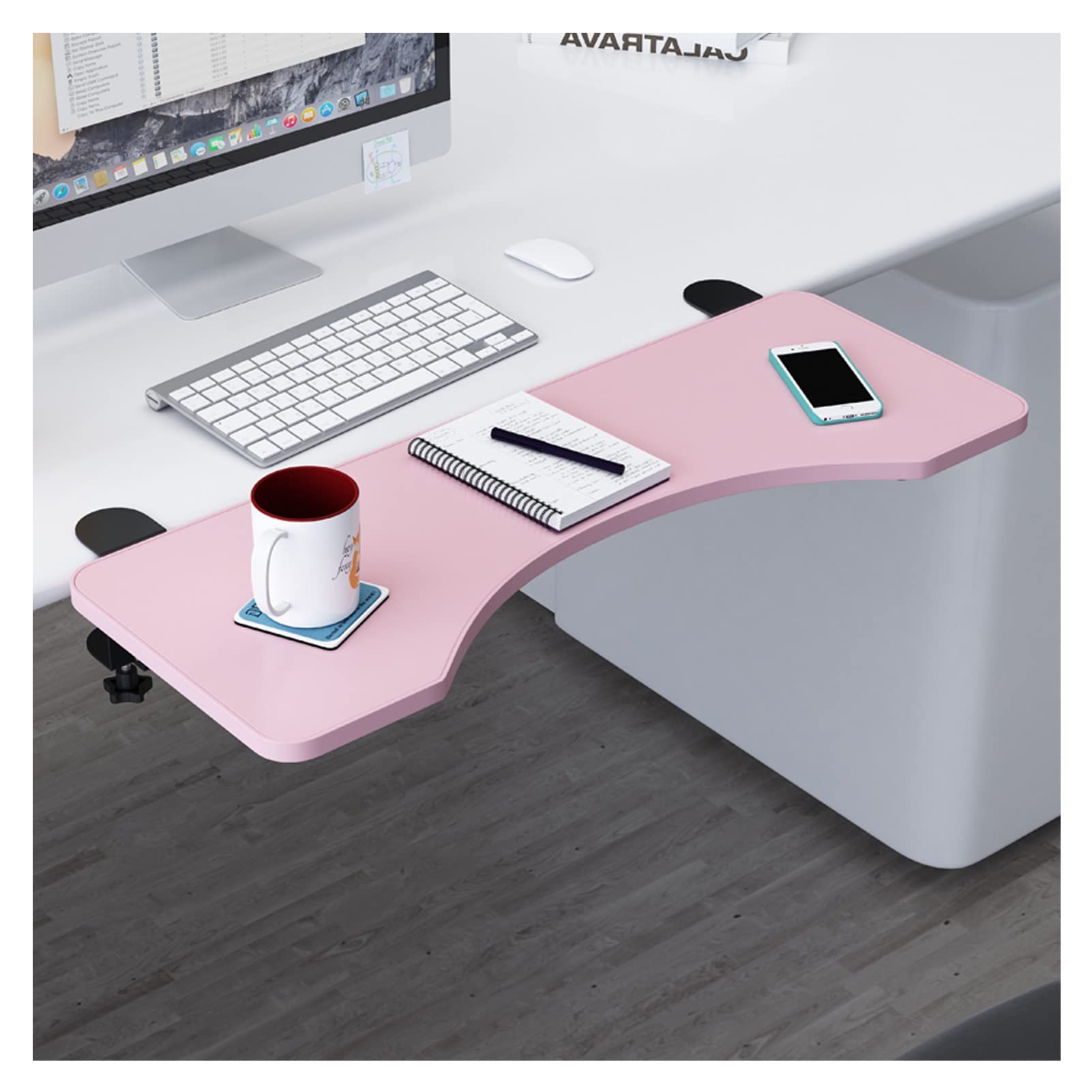 Ergonomic Under Desk Folding Keyboard Tray - Adjustable Clamp-On Shelf for Home & Office (Pink, 29.5 Inch) - Perfect for Small Spaces & Standing Desk Setup