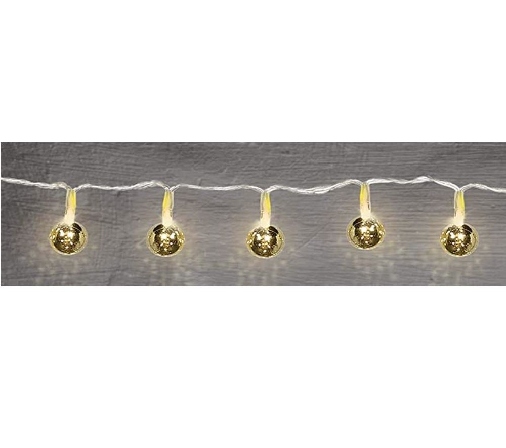 Metallic Gold Mini Globe String Lights - 20 LED Fairy Lights for Bedroom, Wedding, Party Decor - Warm White & Dimmable for Indoor & Outdoor Use