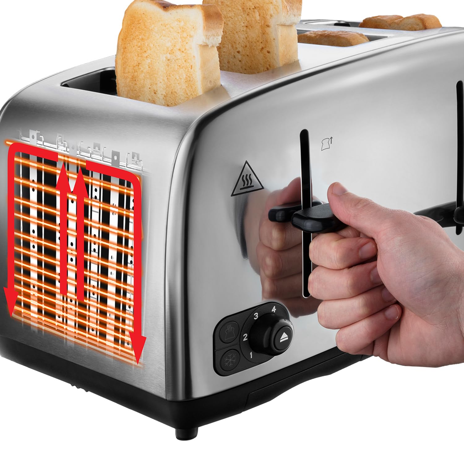 Russell Hobbs 4 Slice Toaster with Perfect Toast Technology - Wide Slots, Lift & Look, 6 Browning Levels - Stainless Steel Toaster for Bagels, Frozen Bread & More - Ideal for Breakfast, Brunch & Family Dining (1700W, Model 24090)