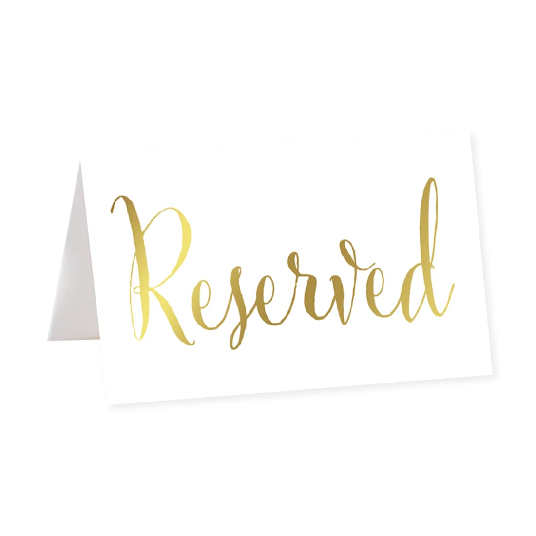 Andaz Press Gold Foil Reserved Table Tent Cards - 20-Pack Metallic Place Cards for Weddings, Events & Catering - Elegant Table Setting Signs with Perforated Paper for Easy Separation