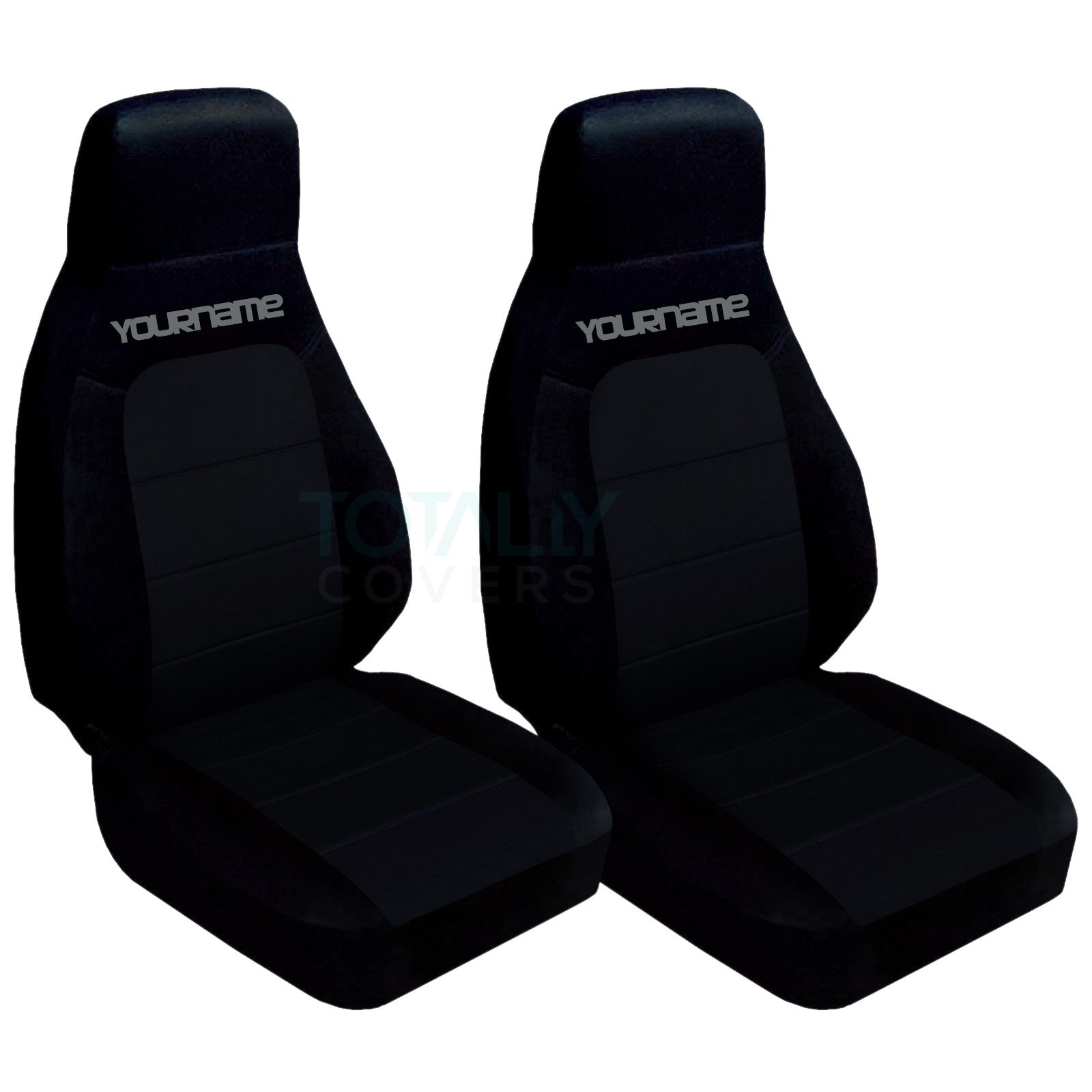 Custom Black & Steel Gray Seat Covers for 1990-2000 Mazda MX-5 Miata - 21 Color Options with Personalization (Add Your Name/Text) - Perfect for Car Enthusiasts & Road Trips