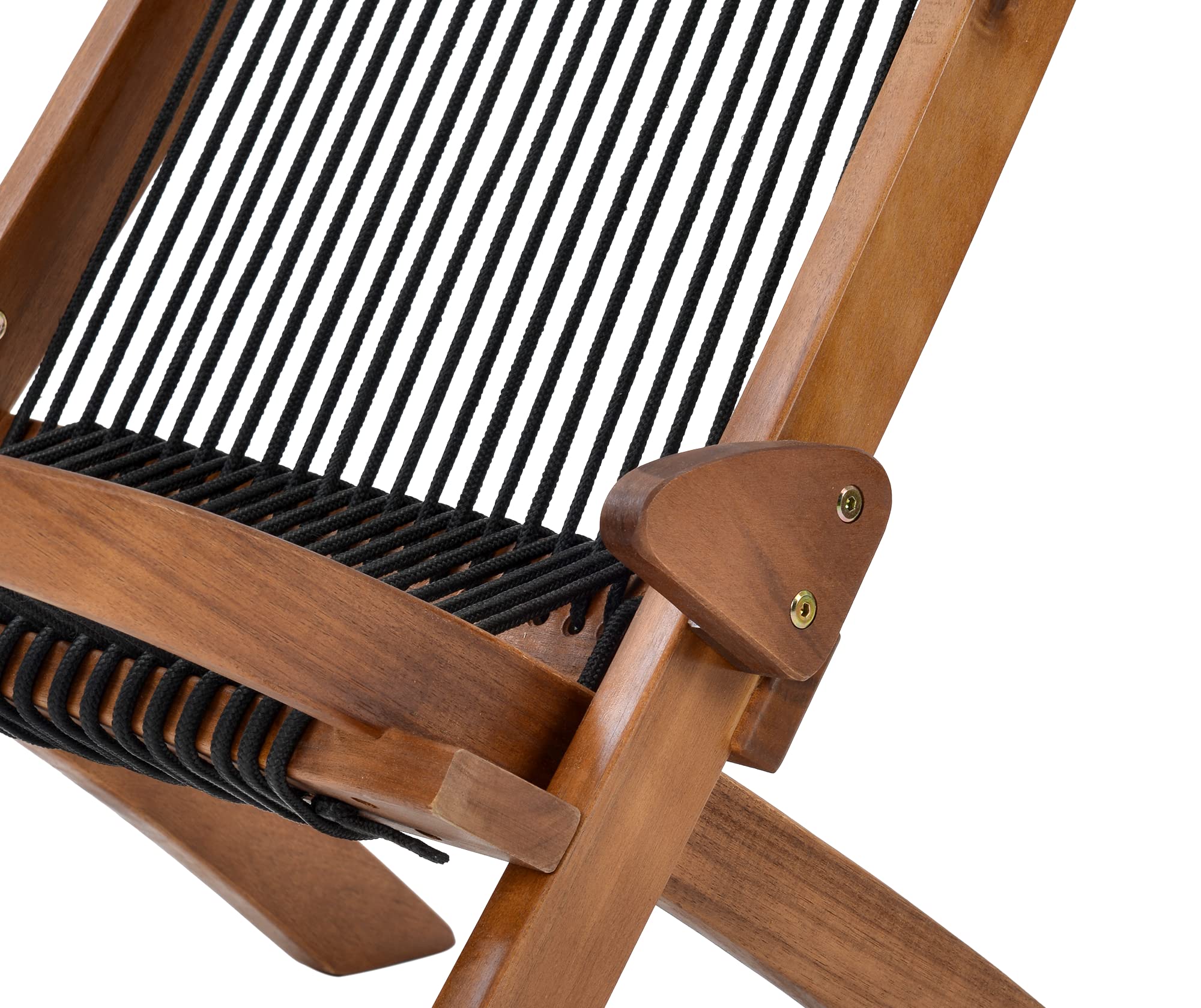 Henf Folding Wooden Roping Lounge Chair - Acacia Wood Accent Chair for Outdoor & Indoor Use - Patio, Porch, Deck, Lawn Furniture - Easy Assembly (Perfect for Relaxing, Sunbathing, and Backyard Lounging)