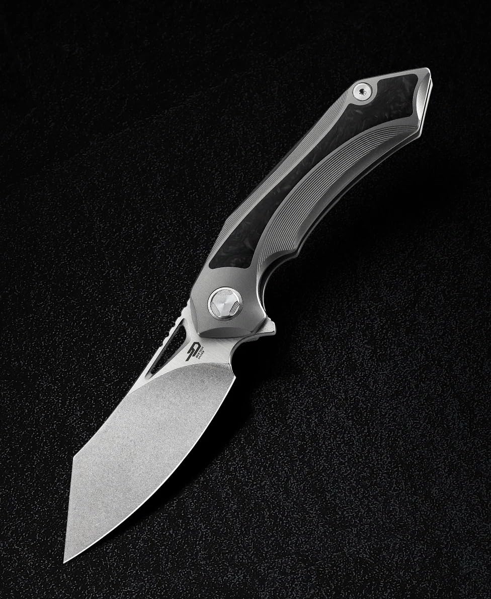 Bestech Knives BT1909A Kasta Framelock Folding Pocket Knife - Gray Titanium Handle, D2 Steel Blade for Outdoor, Camping, EDC & Survival Gear